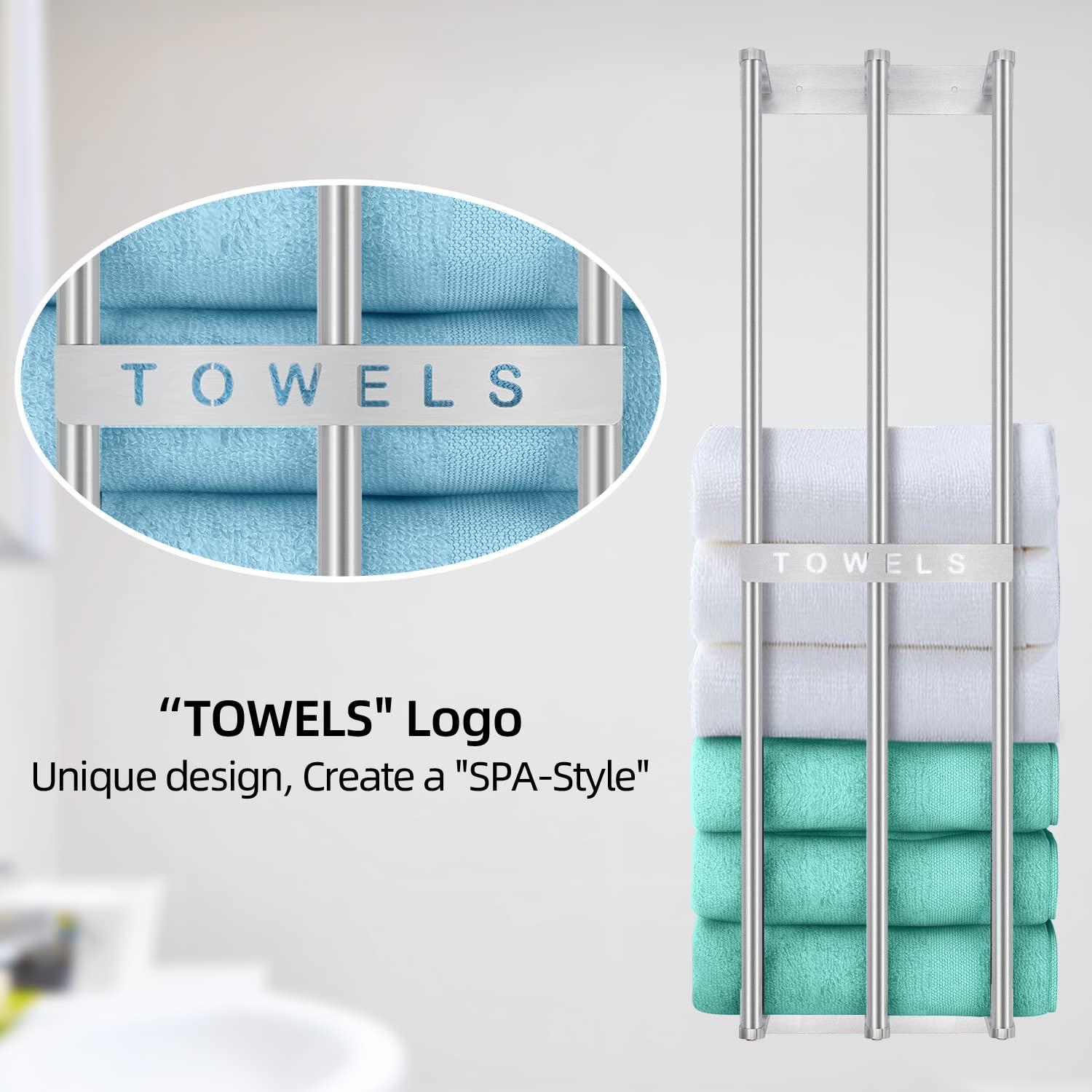 Bathroom Towel Storage Wall, Bethom Towel Rack for Bathroom Wall Mounted, Bath Towel Holder Wall Can Holds Up to 6 Large Rolled Towels, Brushed Nickel