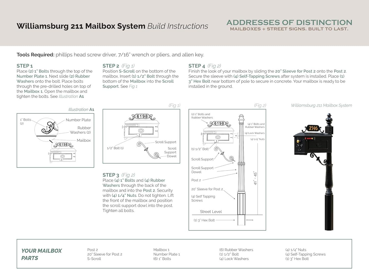 Williamsburg Black Aluminum Decorative Mailbox and Post System