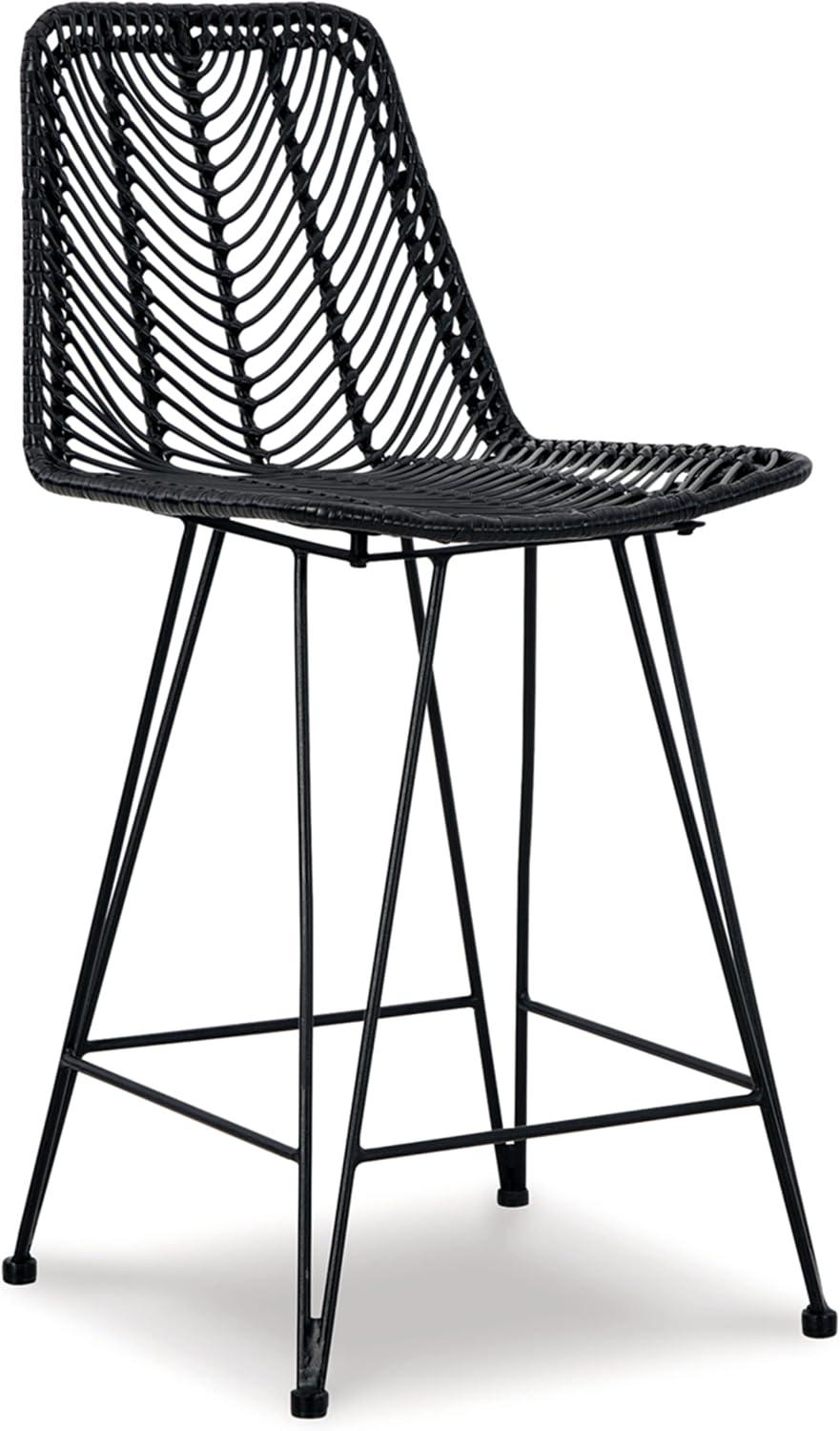 Black Metal Counter Height Bar Stool with Bucket Seat