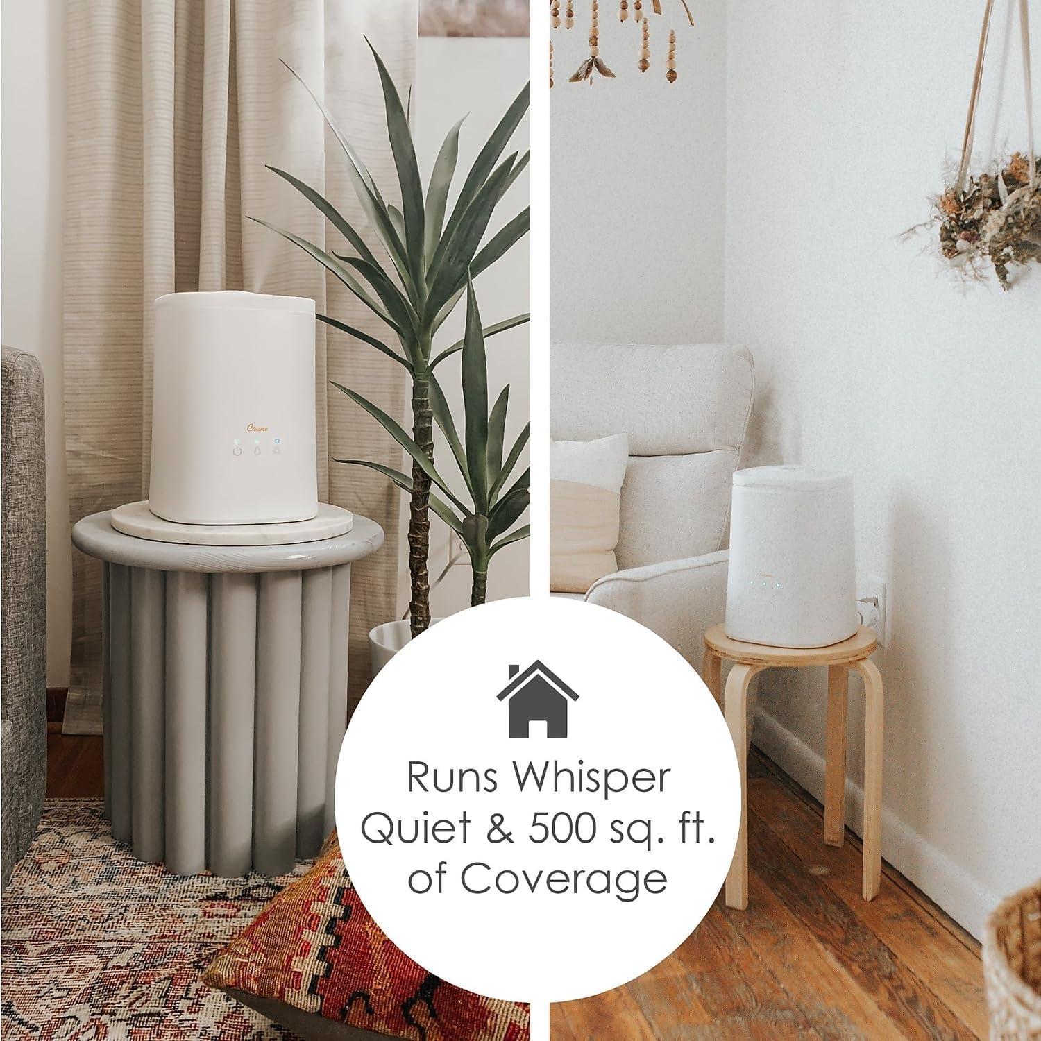 Crane USA 1.2 Gal. Cool Mist Ultrasonic Tabletop Humidifier 500 Sq. Ft., With Night Light, For Bedroom