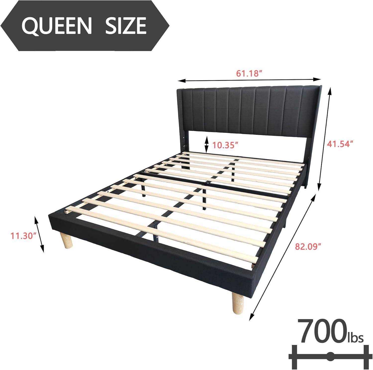 Alazyhome  Upholstered Platform Bed Frame No White Linen Queen