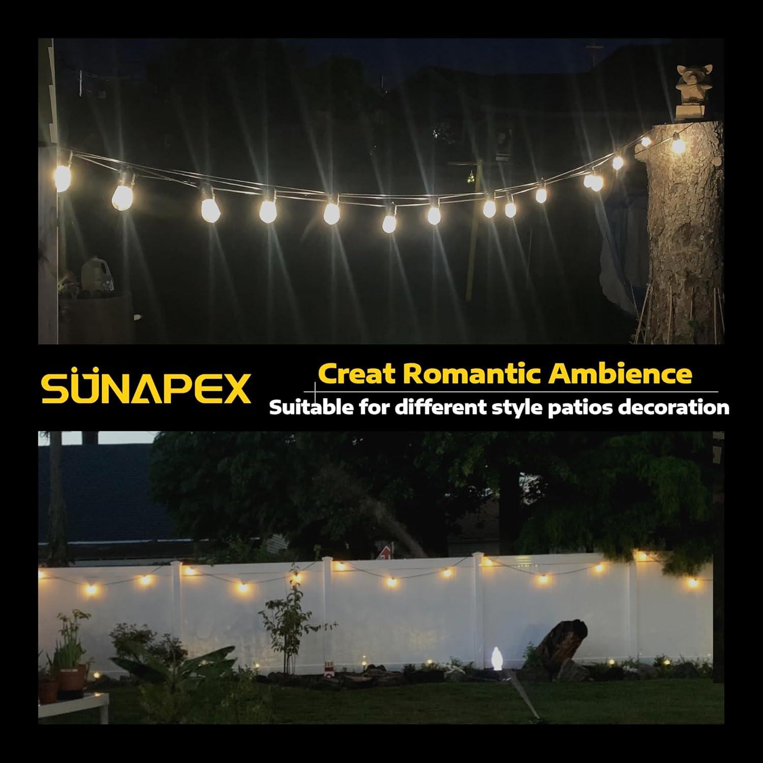 SUNAPEX Solar String Lights Outdoor Waterproof, 48FT Solar Patio Lights with Shatterproof Edison Bulbs,Outdoor String Lights Solar