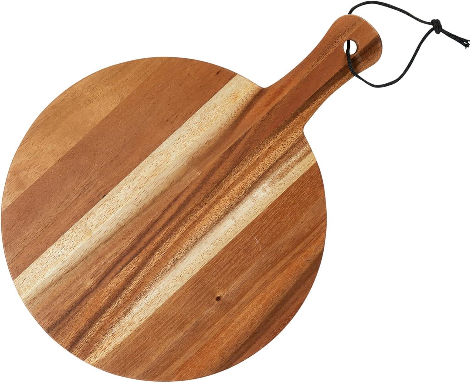 Creative Co-Op Round Small Suar Wood Cutting Board with Handle, Natural