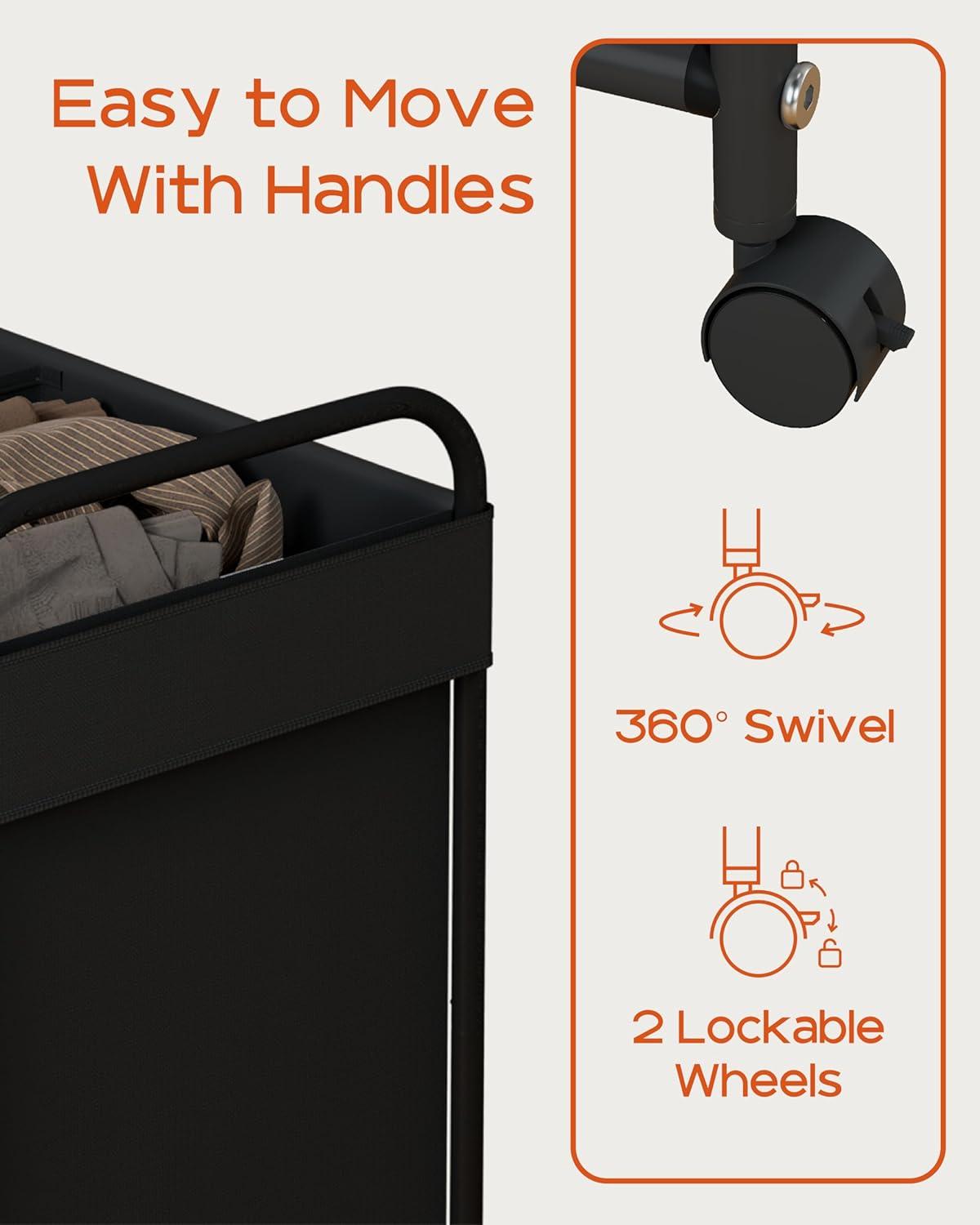 Laundry Basket with Wheels, Rolling Laundry Hamper, Laundry Sorter with Removable Liner, Steel Frame with Handle, 80L, 19.7 x 13 x 25.2 Inches, Black, LHC100B01