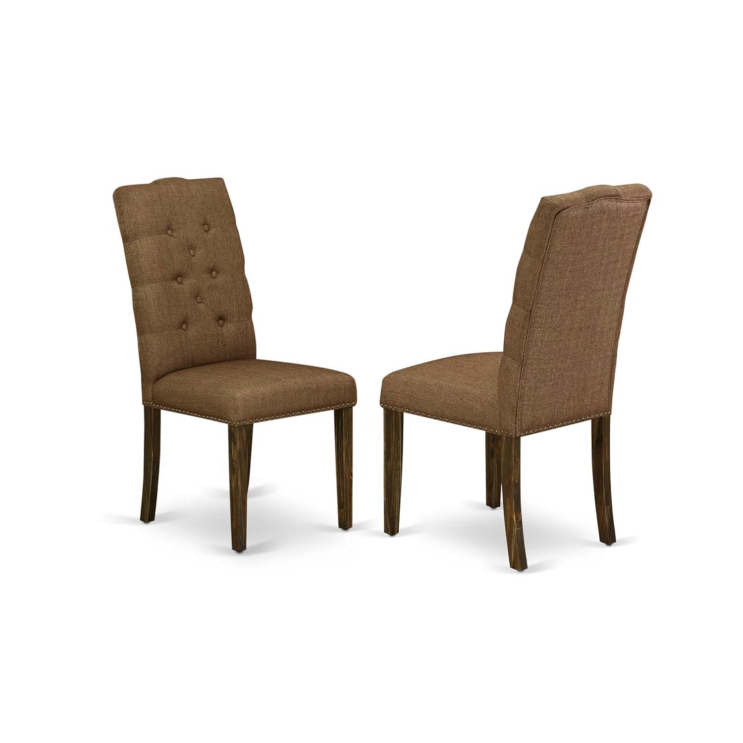 Elsa Parson Chair with Distressed Jacobean 418ed Leg & Brown Linen Fabric - Set of 2