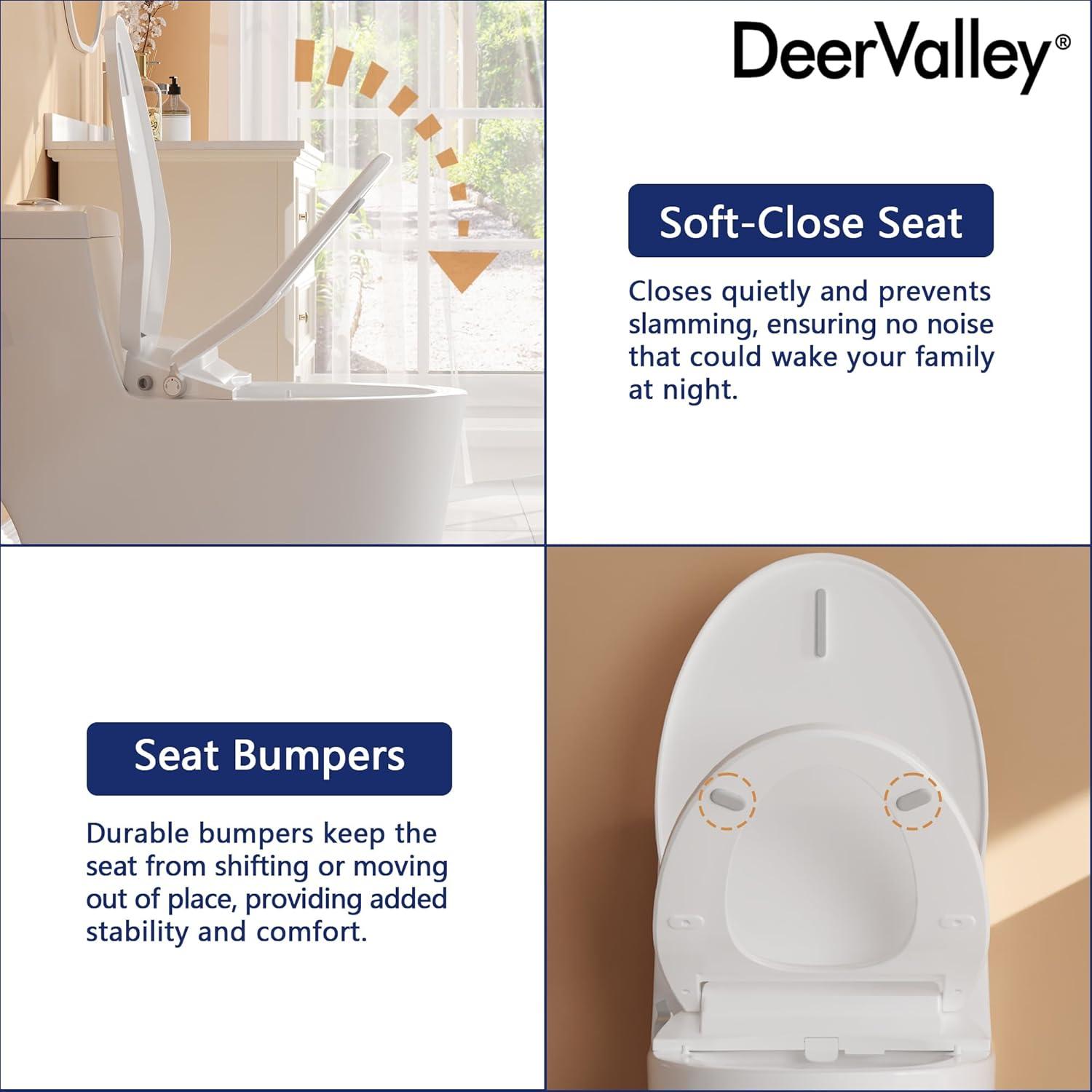 Electric Quiet Close Bidet Seat for Elongated Toilets in White