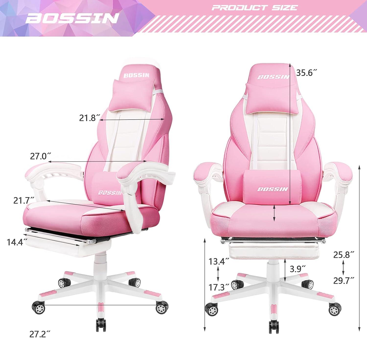 Bossin Gaming Chairs with Footrest, Massage Leather Game Chair for Adults, Big and Tall Gamer Chair with Headrest and Lumbar Support