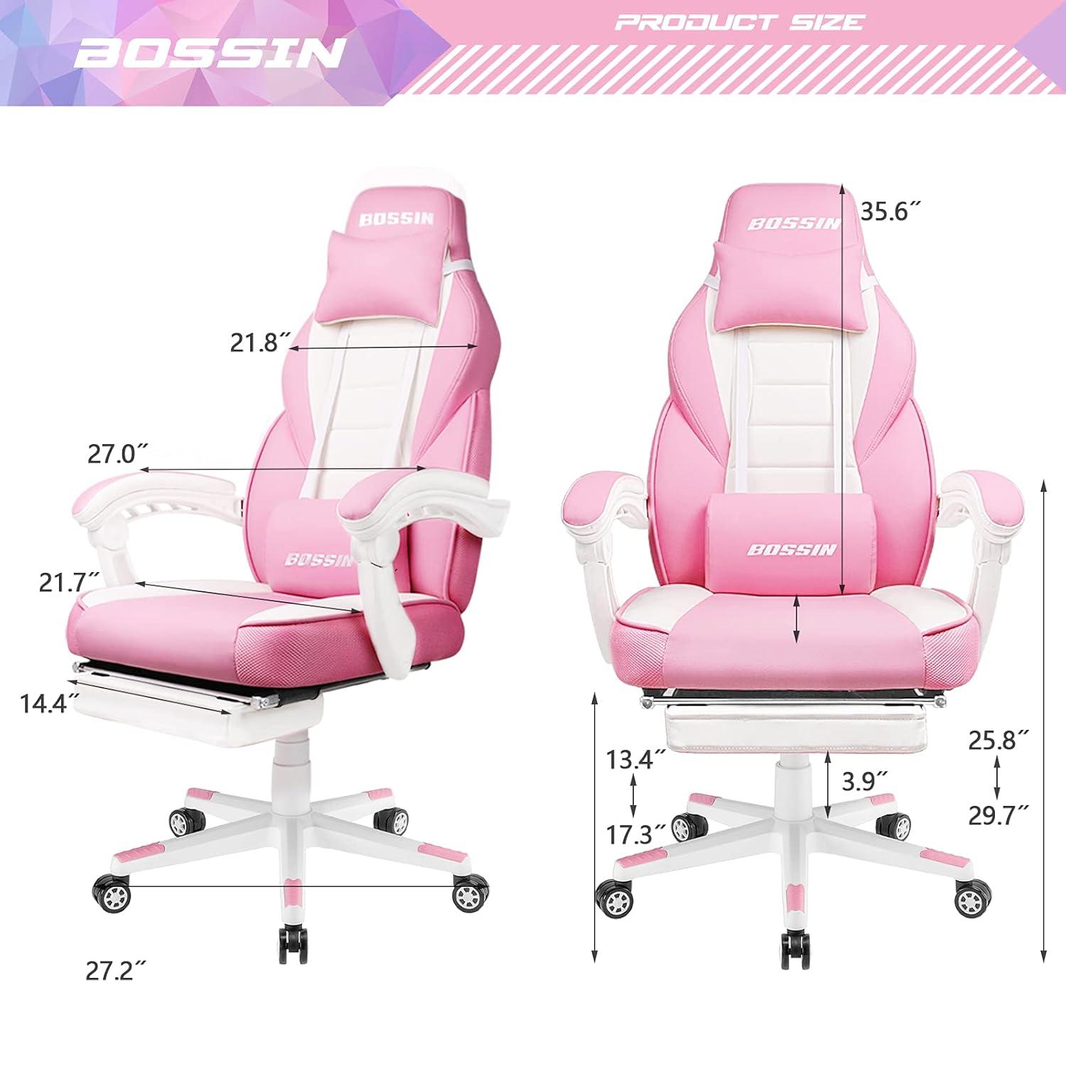 Bossin Gaming Chairs with Footrest, Massage Leather Game Chair for Adults, Big and Tall Gamer Chair with Headrest and Lumbar Support
