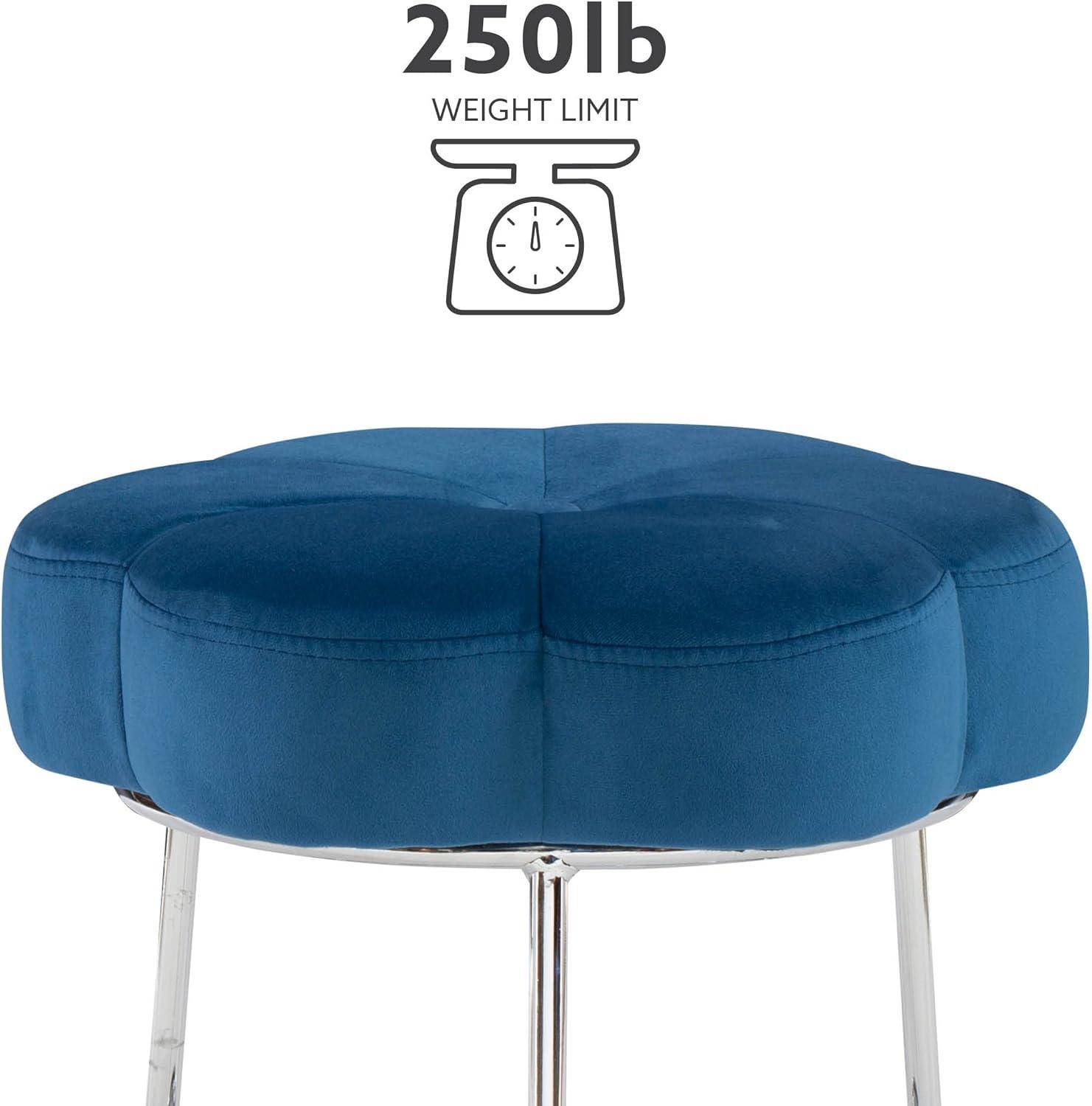 Navy Blue Velvet and Chrome Round Vanity Stool