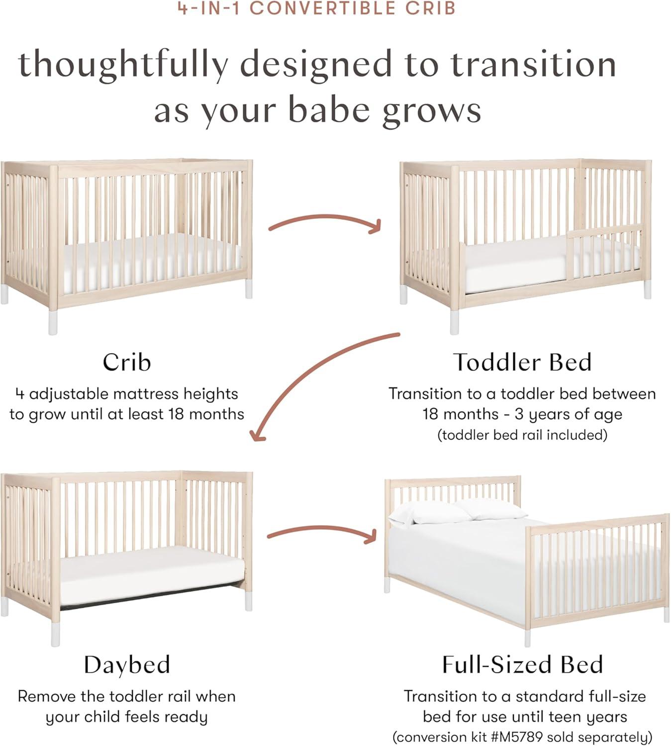 Babyletto Gelato White & Washed Natural Wood 4-in-1 Convertible Baby Crib with Toddler Bed Conversion Kit