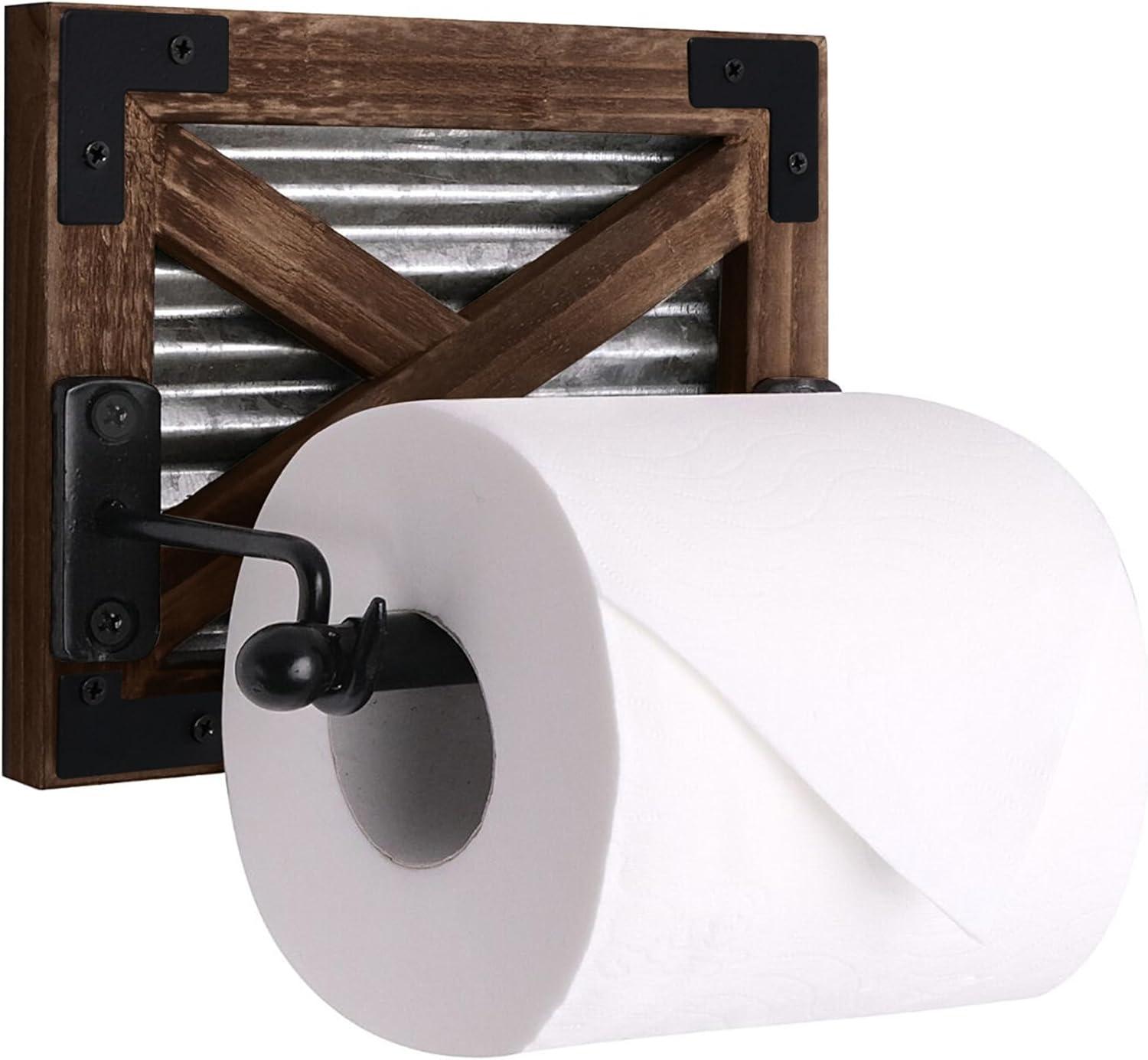 Rustic Brown Wood and Metal Farmhouse Toilet Paper Holder