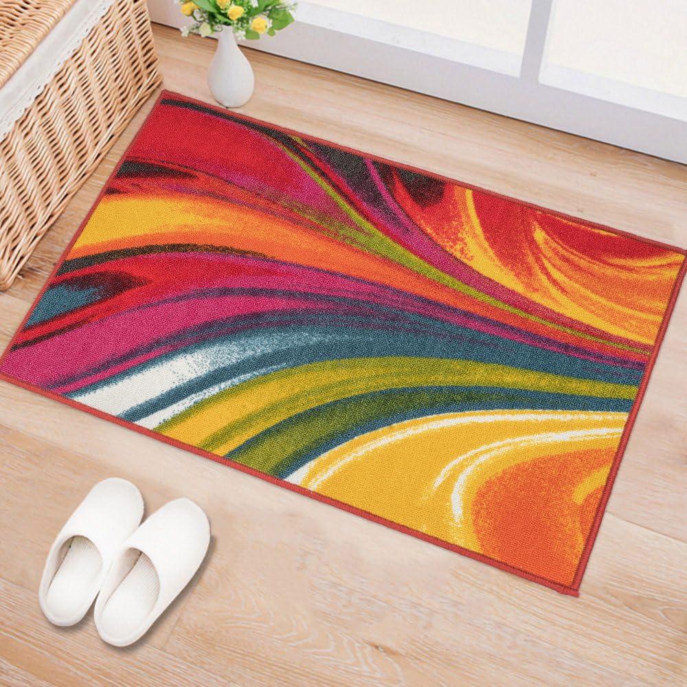 World Rug Gallery Modern Contemporary Waves Multicolored Non-slip (Non-skid) Area Rug - Multi 20" x 30"
