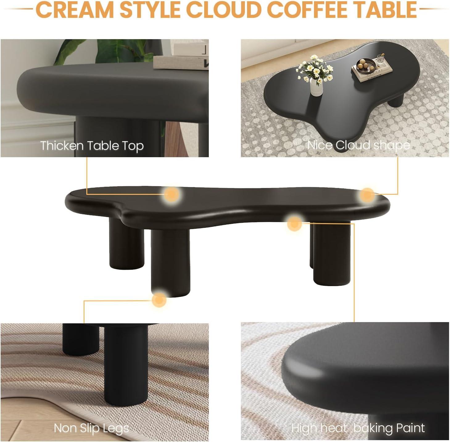 Cloud Coffee Table, White Coffee Table for Living Room, Cartoon Irregular Indoor Cloud Shaped Table for Living Room, Cloud Center Table with 4 Legs, Black