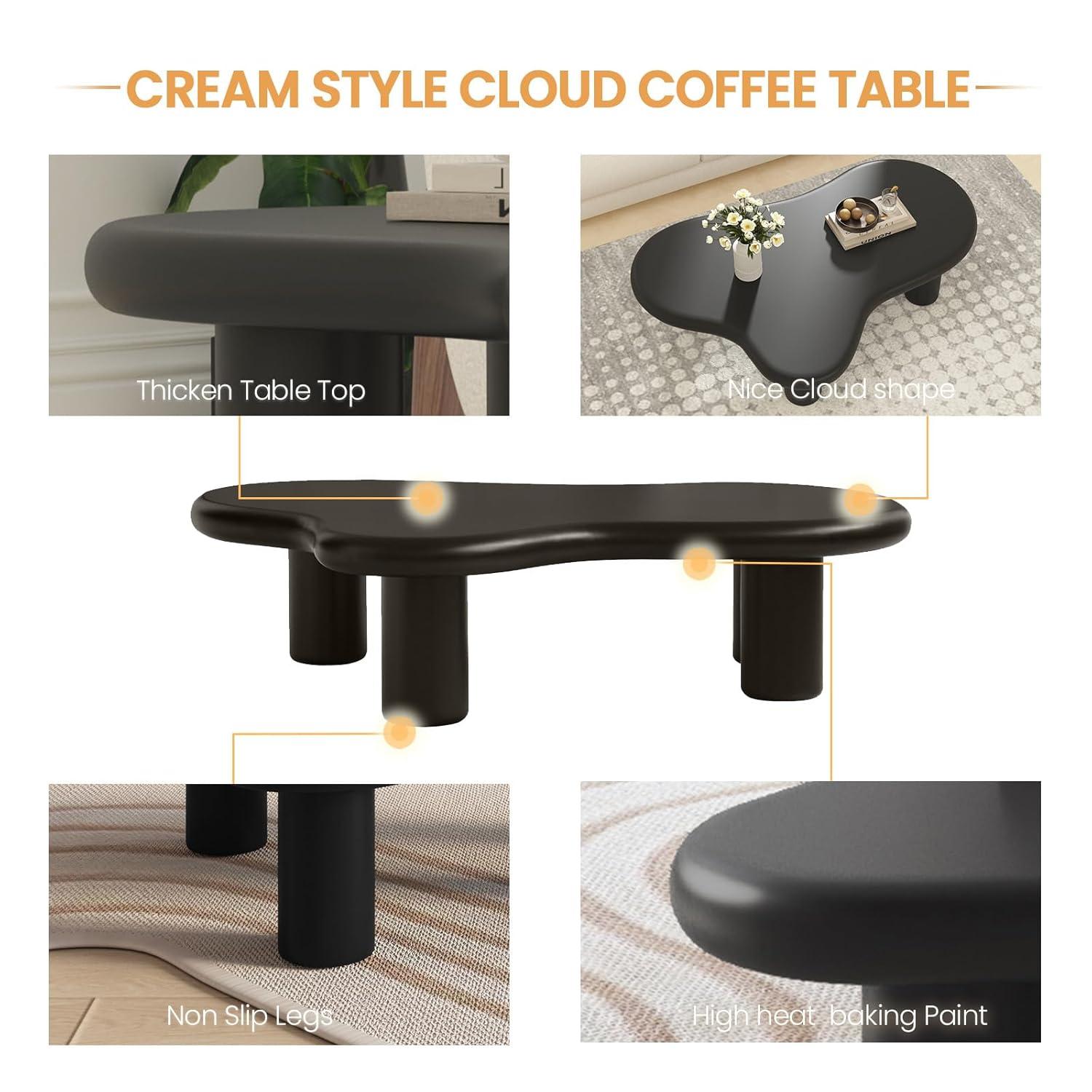 Cloud Coffee Table, White Coffee Table for Living Room, Cartoon Irregular Indoor Cloud Shaped Table for Living Room, Cloud Center Table with 4 Legs, Black