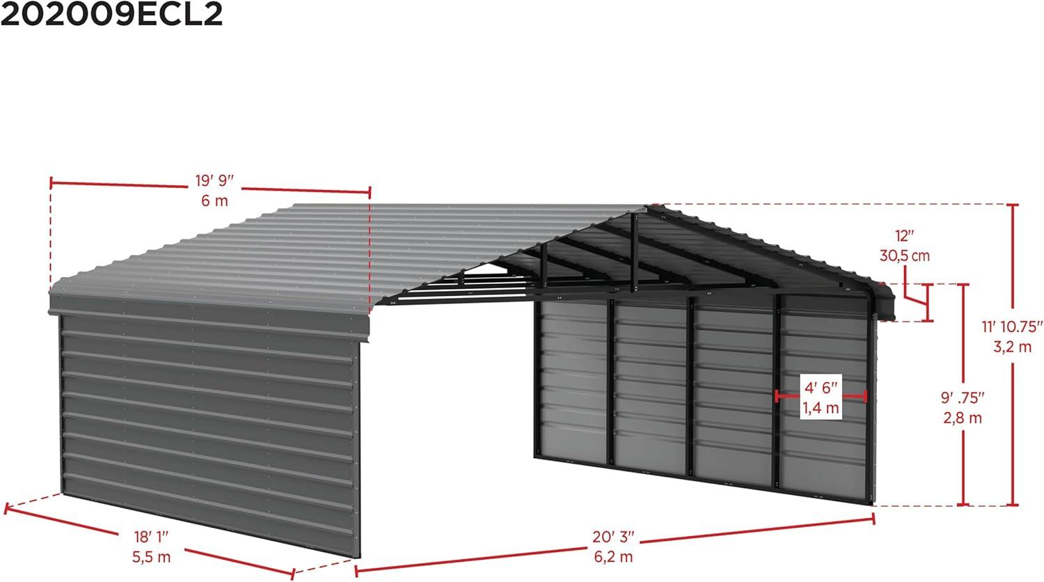 Arrow Eggshell Carport with 2-sided Enclosure