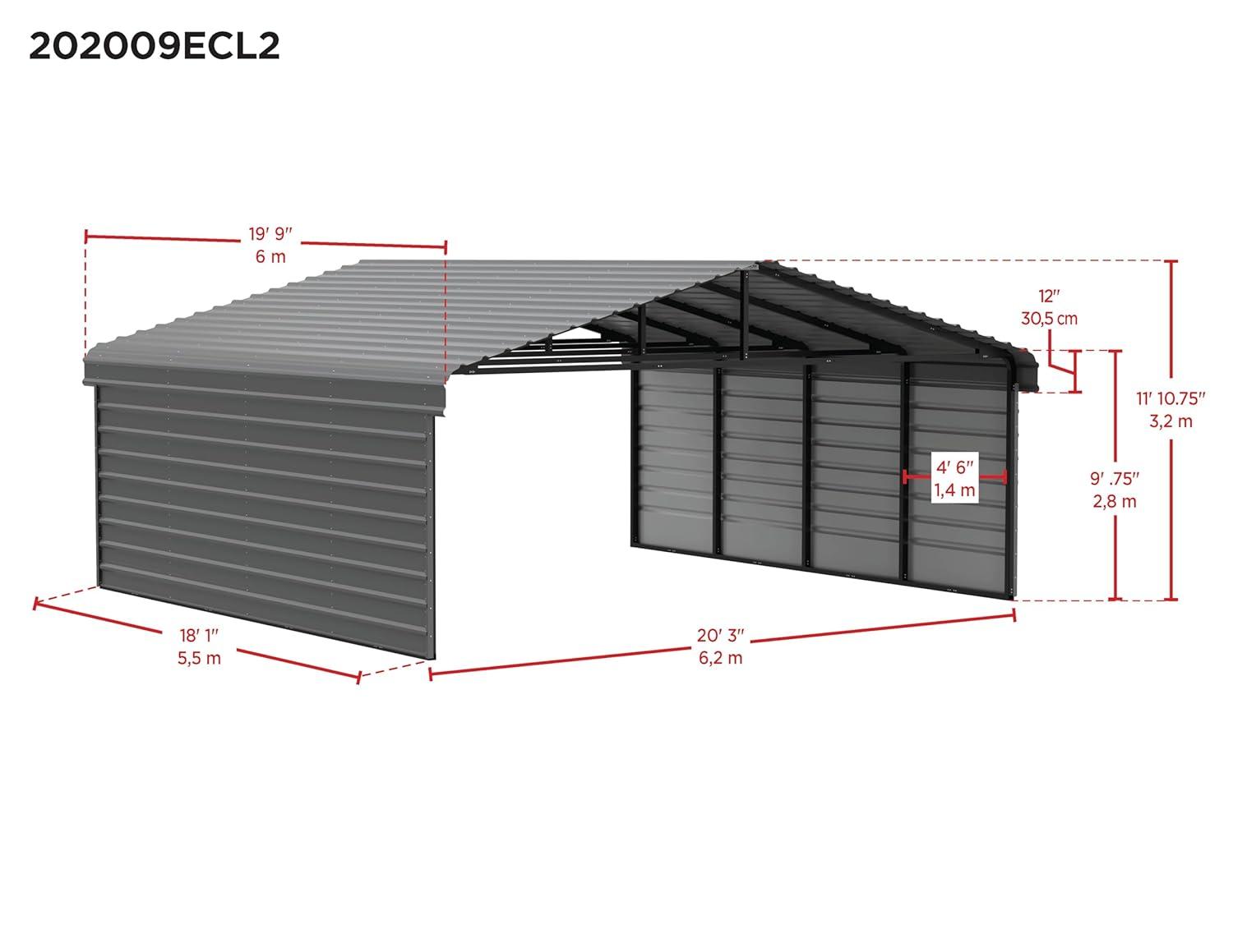 Arrow Eggshell Carport with 2-sided Enclosure