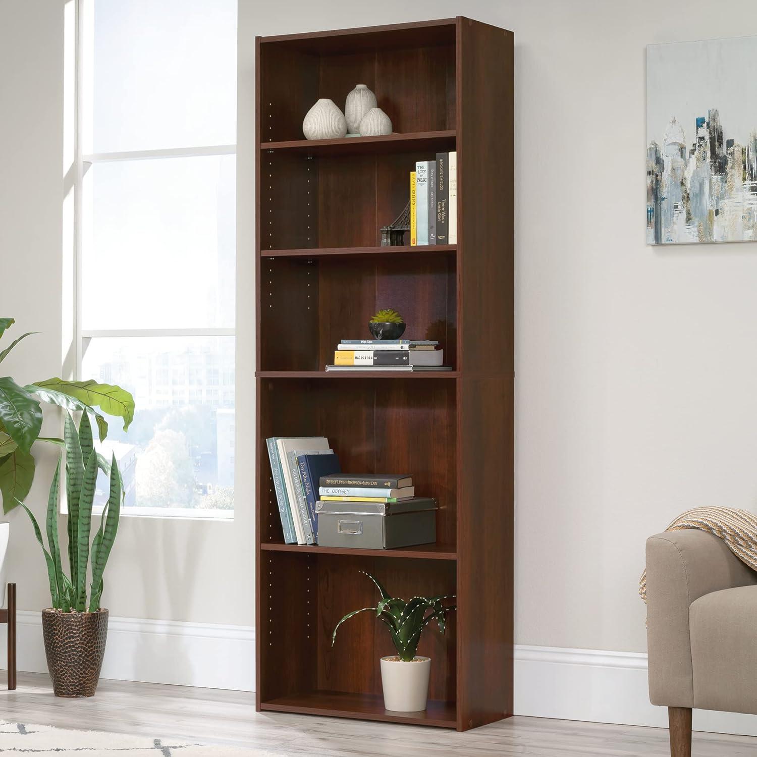 Brook Cherry Adjustable 5-Shelf Wooden Bookcase