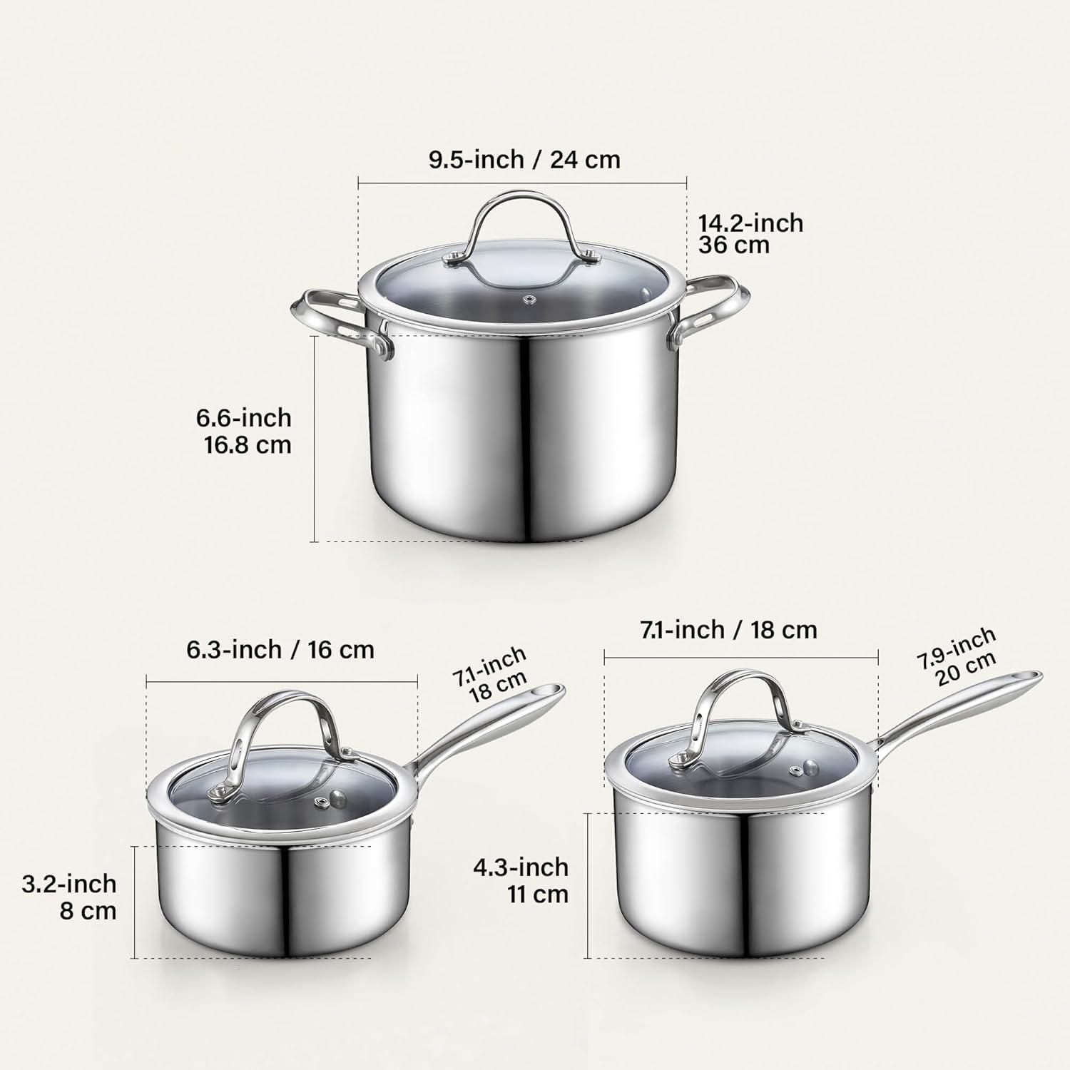 Cooks Standard 8-Quart Stainless Steel Cookware Set with Tempered Glass Lids