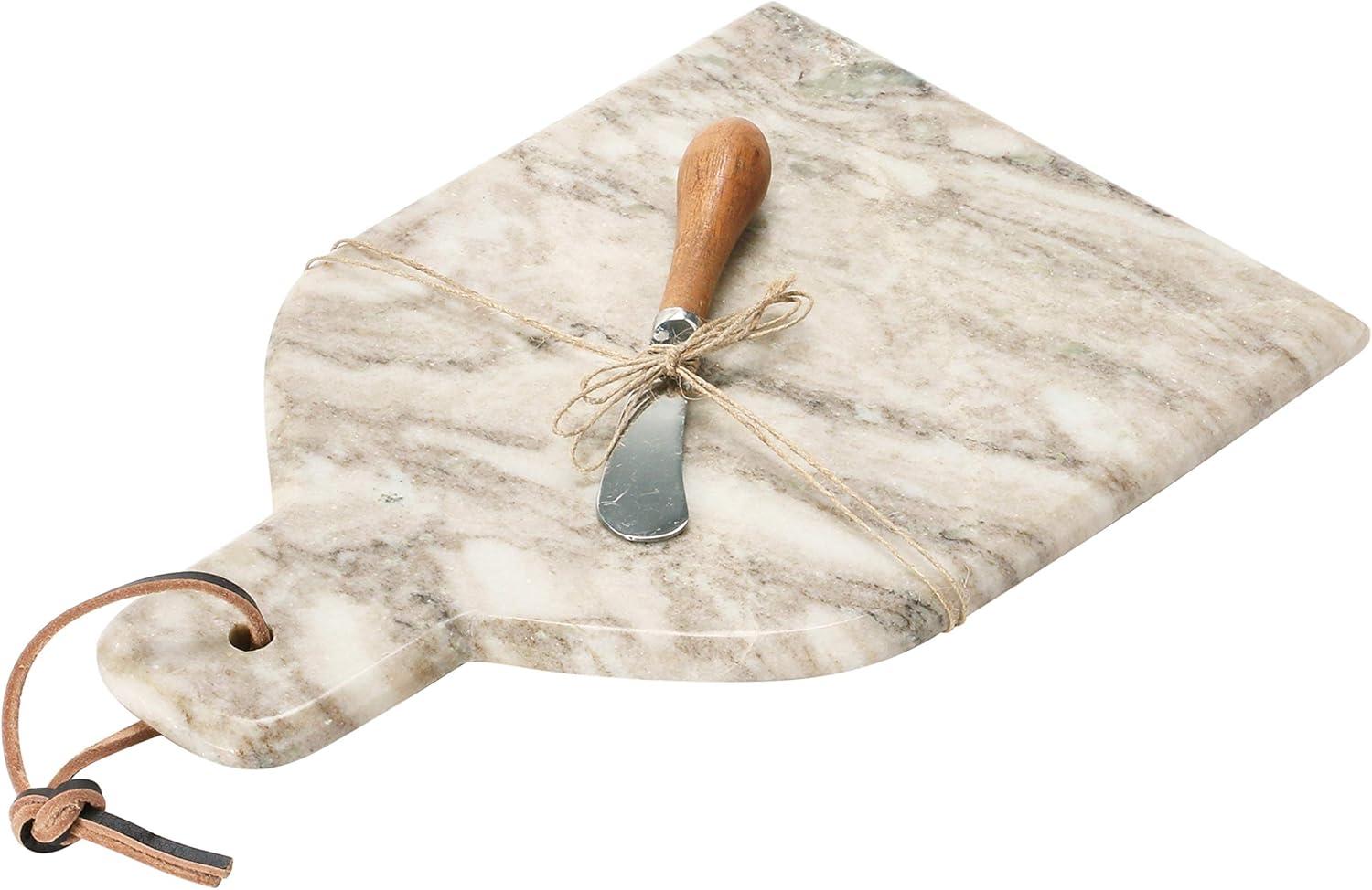 Buff Marble Rectangular Cheese and Cutting Board Set with Canape Knife