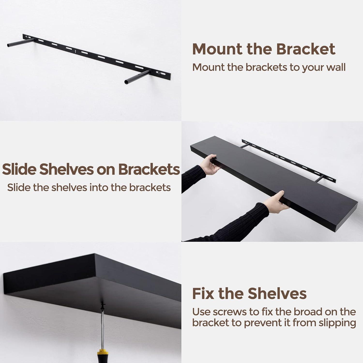 fuqing Black Floating Shelves for Wall - 36 Inch Lightweight Wood Wall Shelves Set of 2 - Floating Black Shelves for Storage Display Ledges for Bedroom Kitchen Living Room