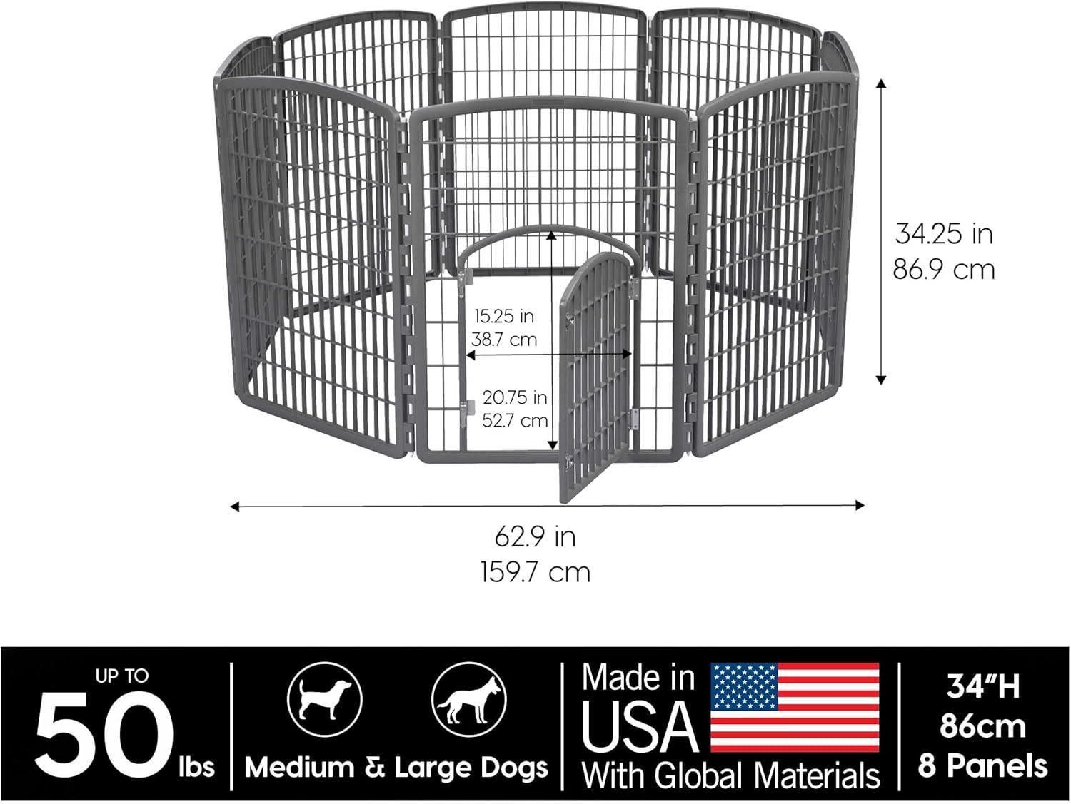 IRIS USA 4-8Panel 24/34"H Plastic Pet Playpen with Door