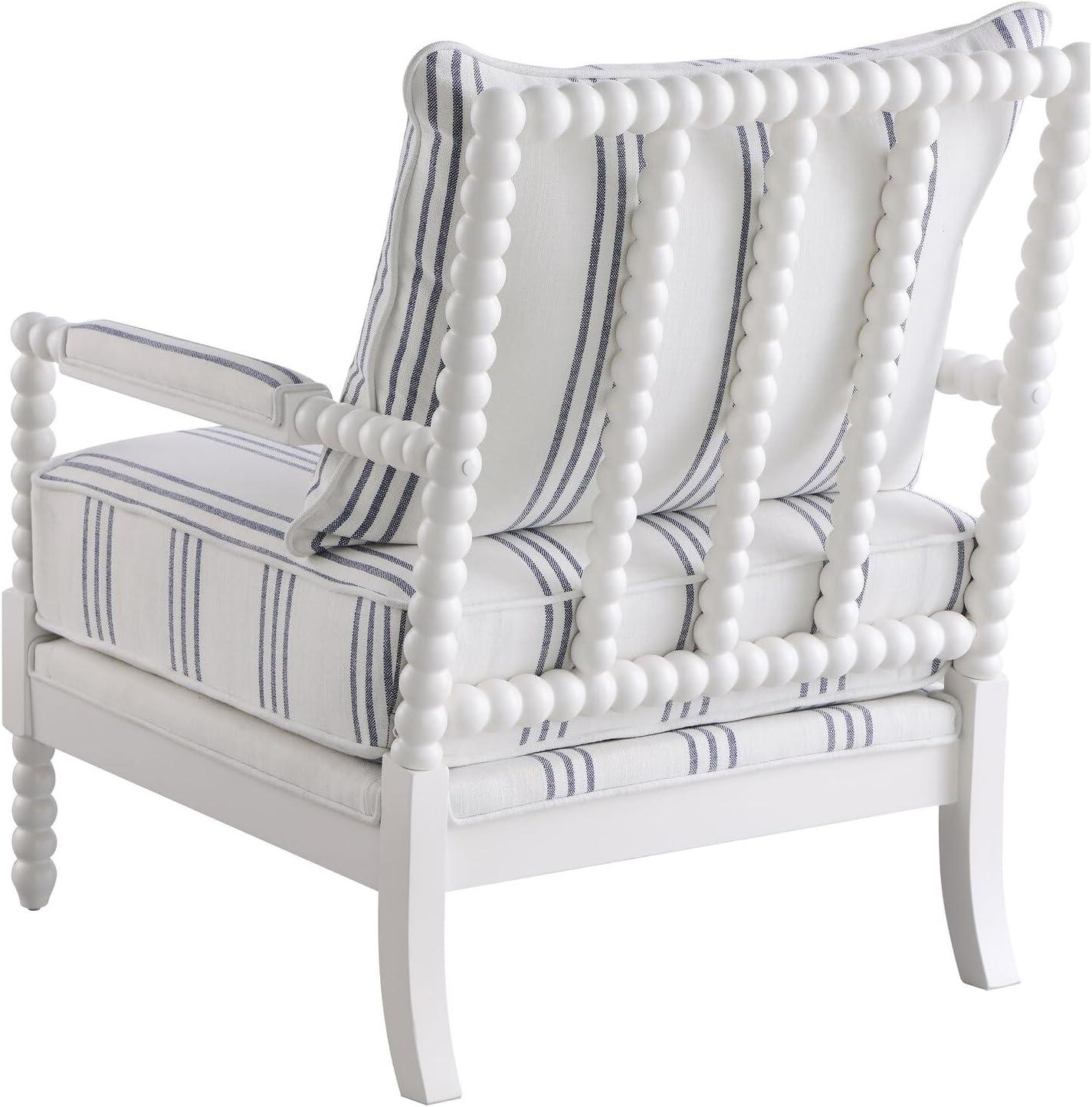 Upholstered Accent Chair with Spindle Accent White and Navy