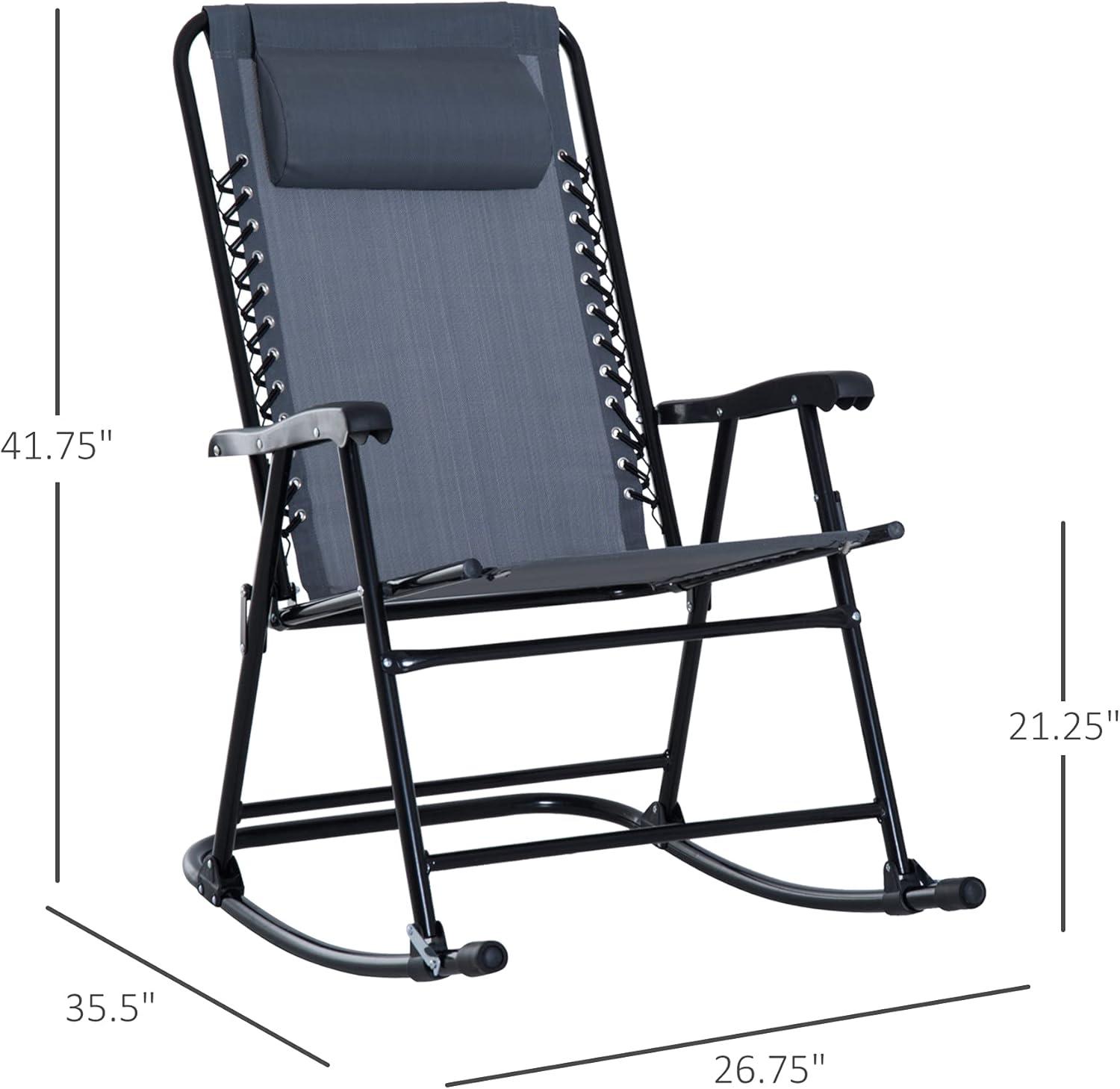 Gray Folding Outdoor Rocking Chair Set with Headrests