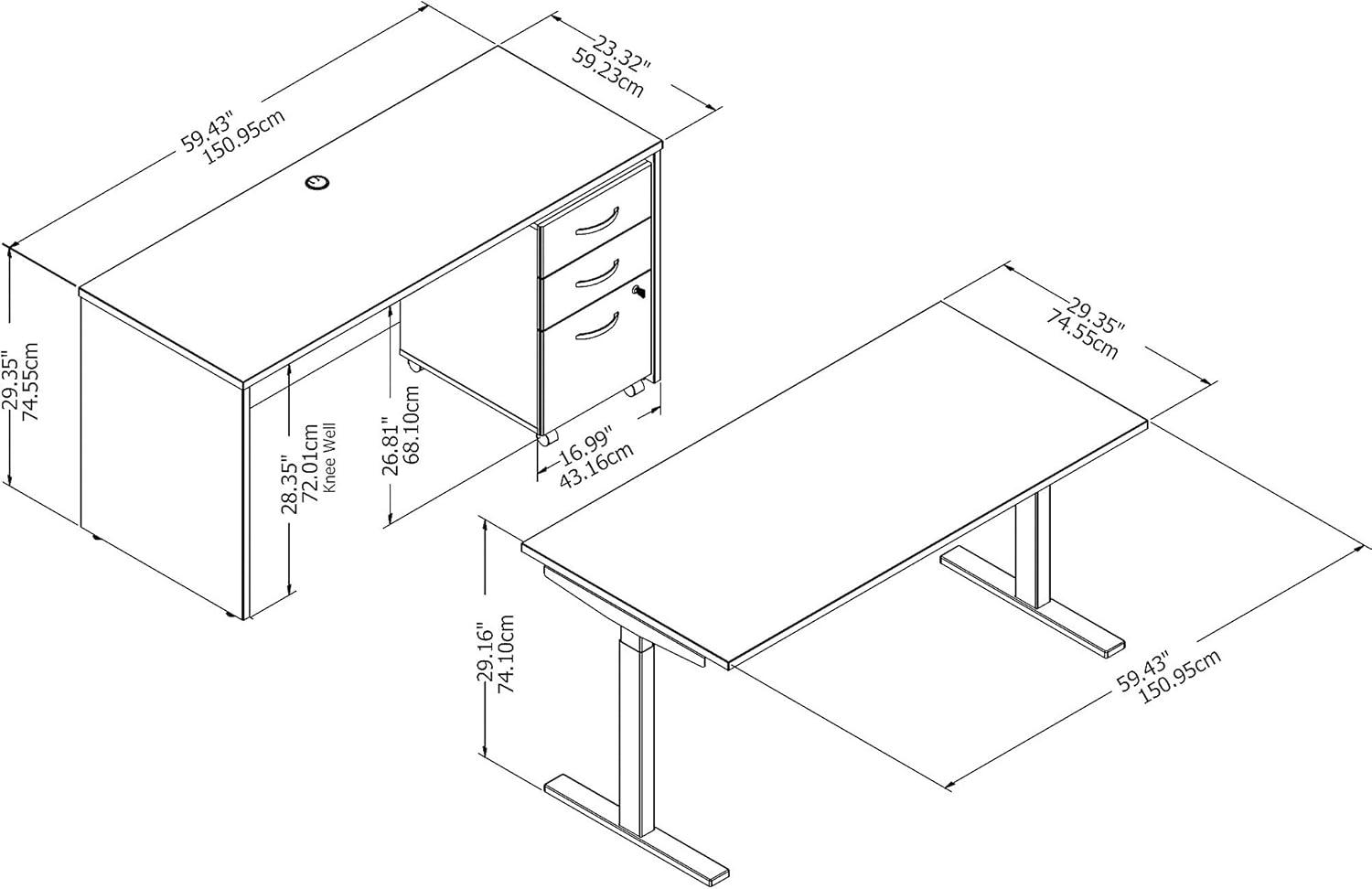 Bush Business Furniture Studio C 60W x 30D Height Adjustable Standing Desk, Credenza and Mobile File Cabinet, Storm Gray