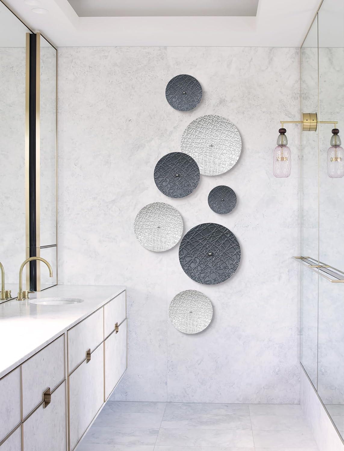 Silver And Grey Wall Decor For Living Room, 7PCS Metal Wall Art Hanging Sculptures For Office Dining Room Decoration, Modern Silver Home Decor For Apartment Bedroom New Home Gift