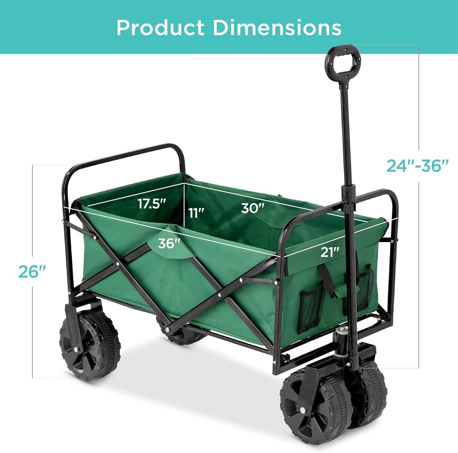 36in Green Folding Utility Wagon with Adjustable Handle