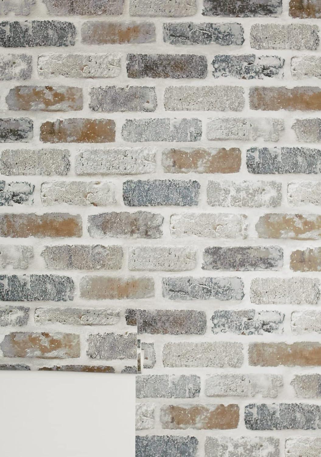 NextWall Faux Washed Brick Peel and Stick Wallpaper: Industrial Vinyl, Self-Adhesive, Repositionable, 30.75 Sq Ft Coverage