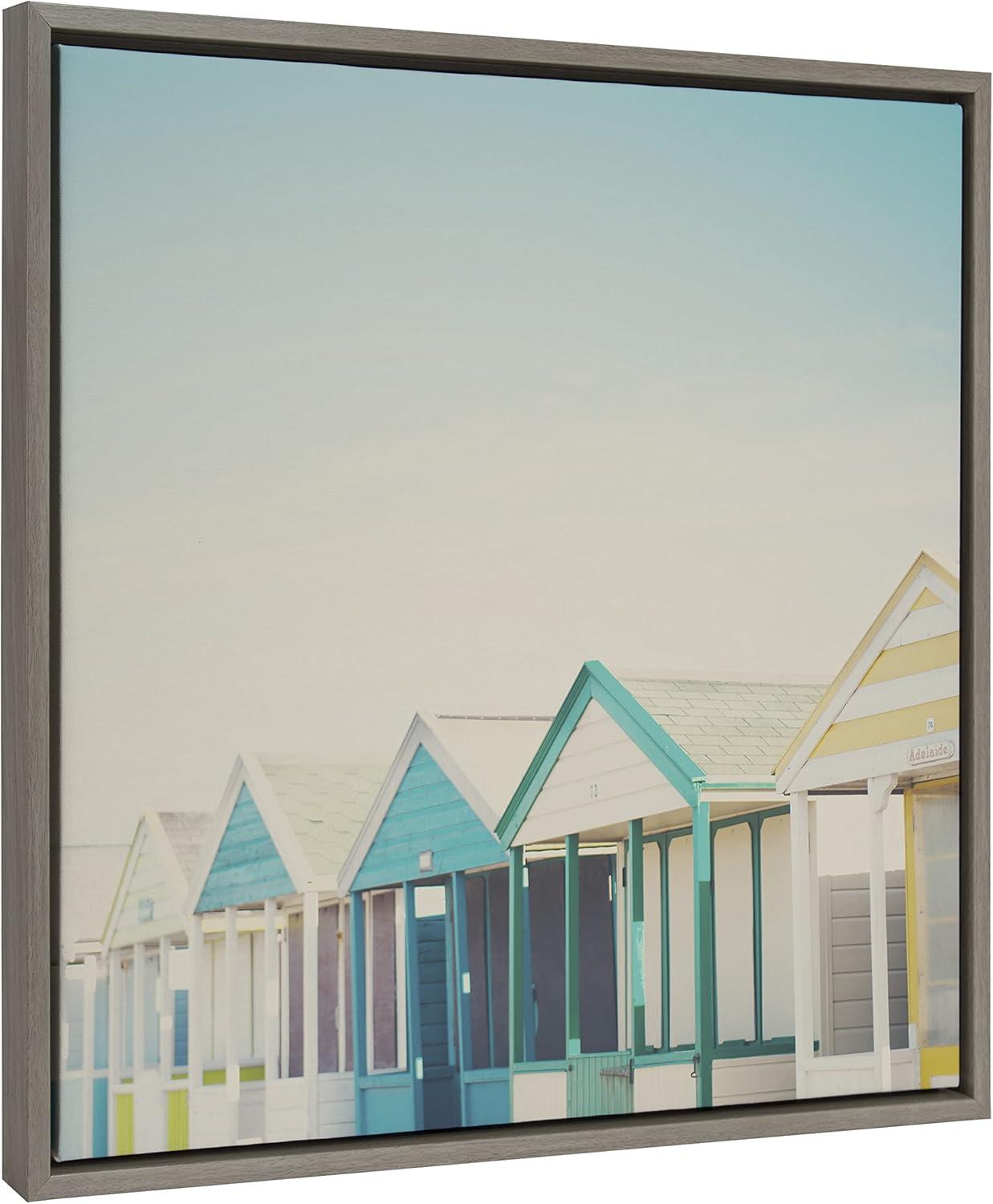 Kate and Laurel Sylvie Beach Hut 2 Framed Canvas by Laura Evans, 22x22, Gray