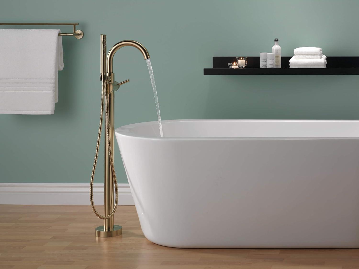 Champagne Bronze Floor Mounted Tub Filler with Handshower