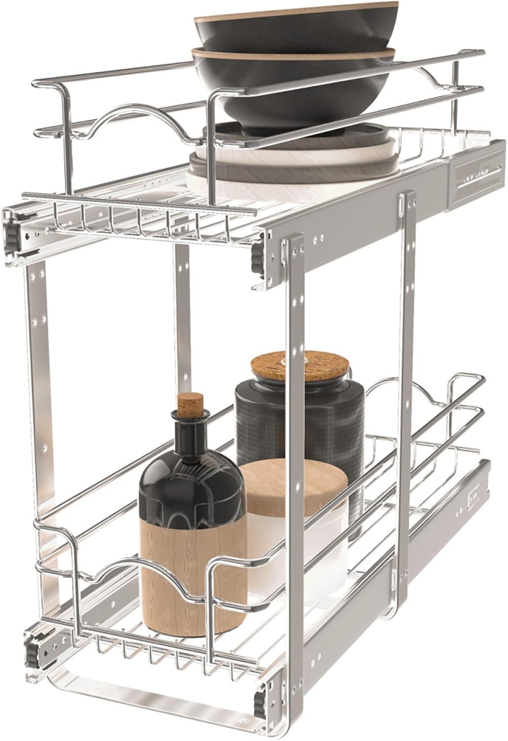 Chrome 2-Tier Wire Basket Pull Out Shelf for Kitchen Cabinets