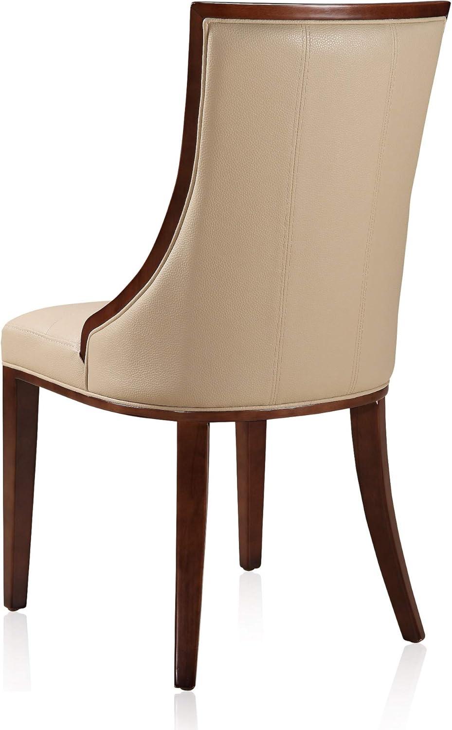 Manhattan Comfort Fifth Avenue Faux Leather Dining Chair (Set of Two) in Cream and Walnut