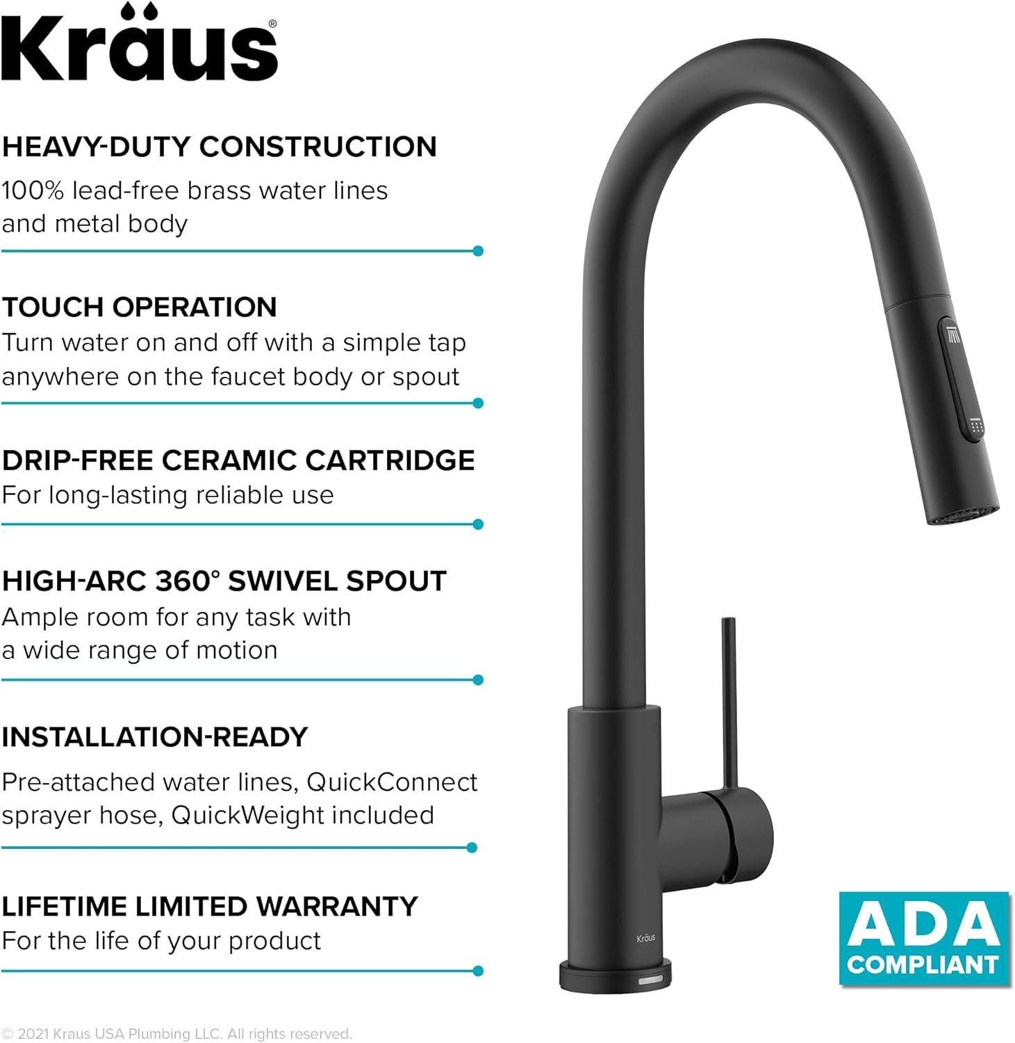 Matte Black Touch-Control Kitchen Faucet with Pull-Down Sprayer