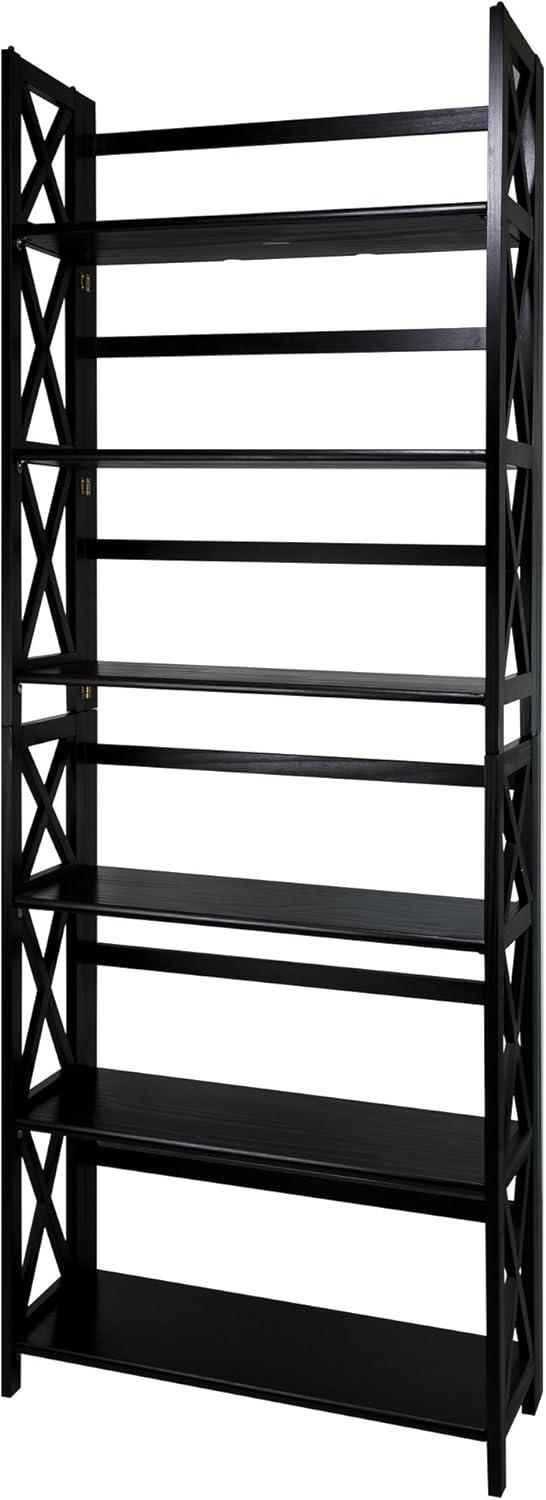 Casual Home - 38 in. Black Wood 3-shelf Etagere Bookcase with Open Back