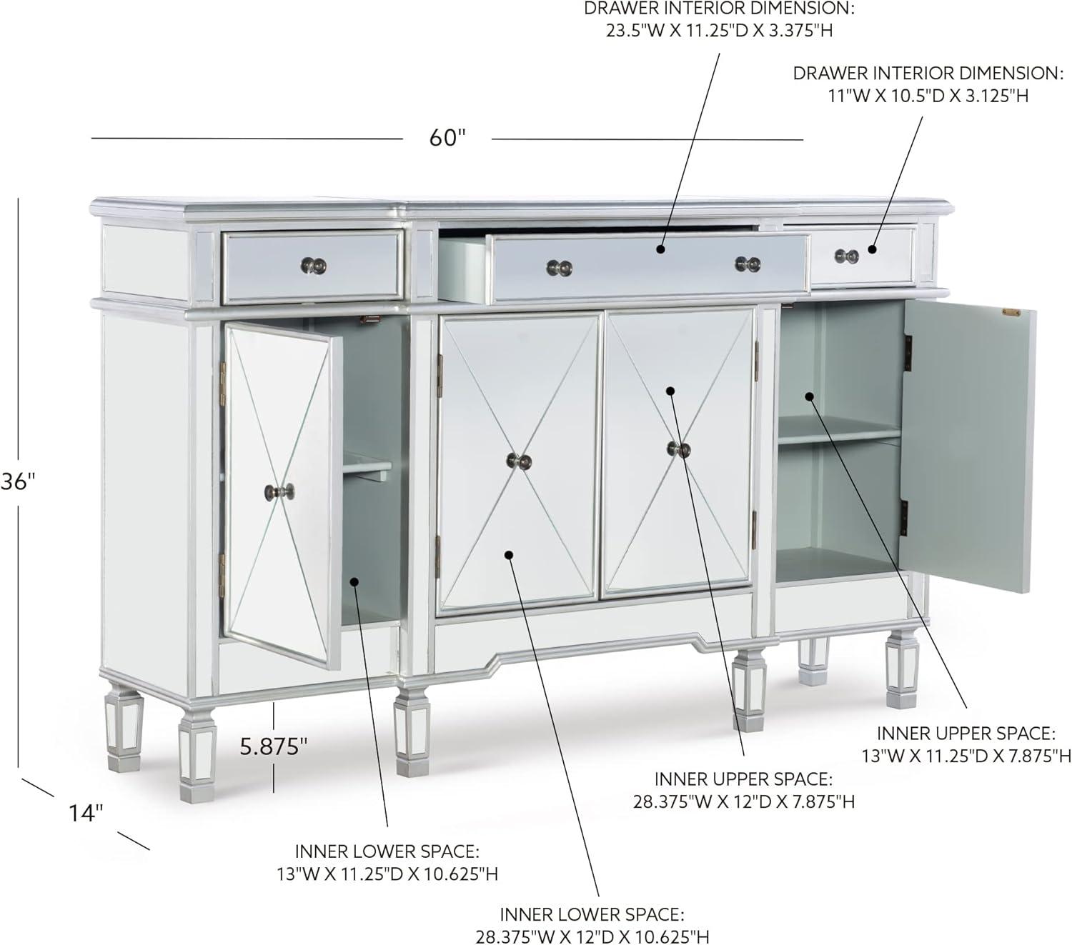 Mirrored Finish Glass TV Stand with 3-Drawers 4 Doors Cabinet for Living Room