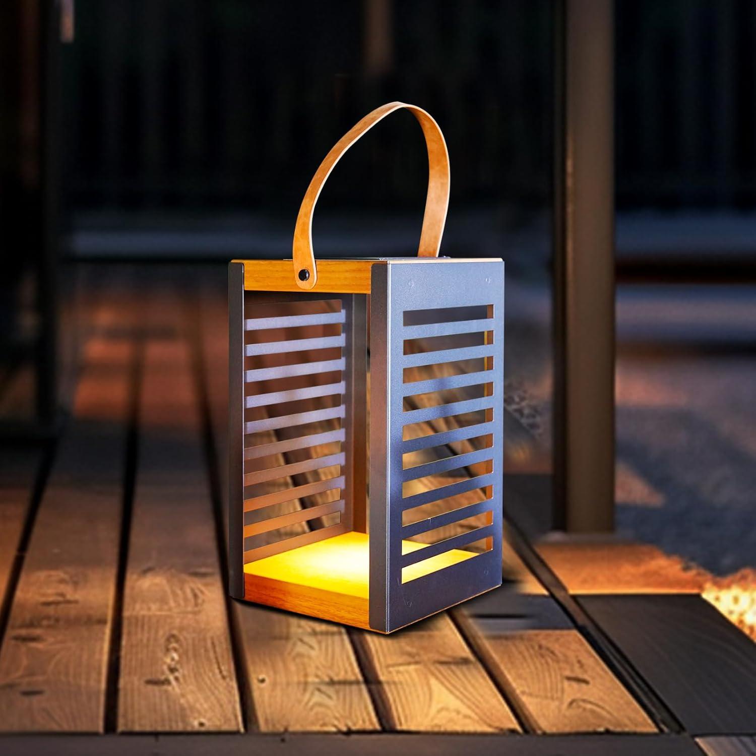 Large Solar Powered Gray Metal Outdoor Floor Lantern