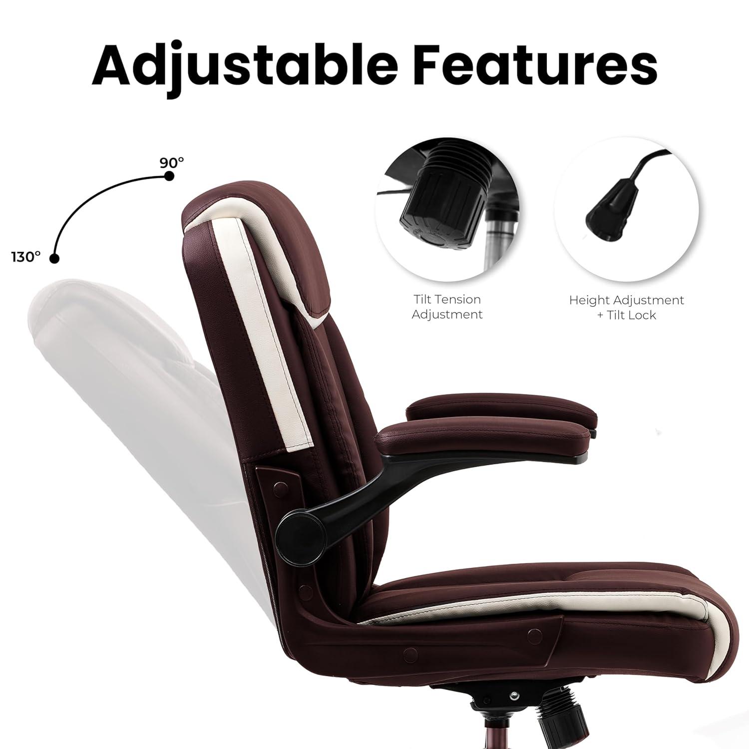 Brown PU Leather Ergonomic Office Chair with Flip-up Arms