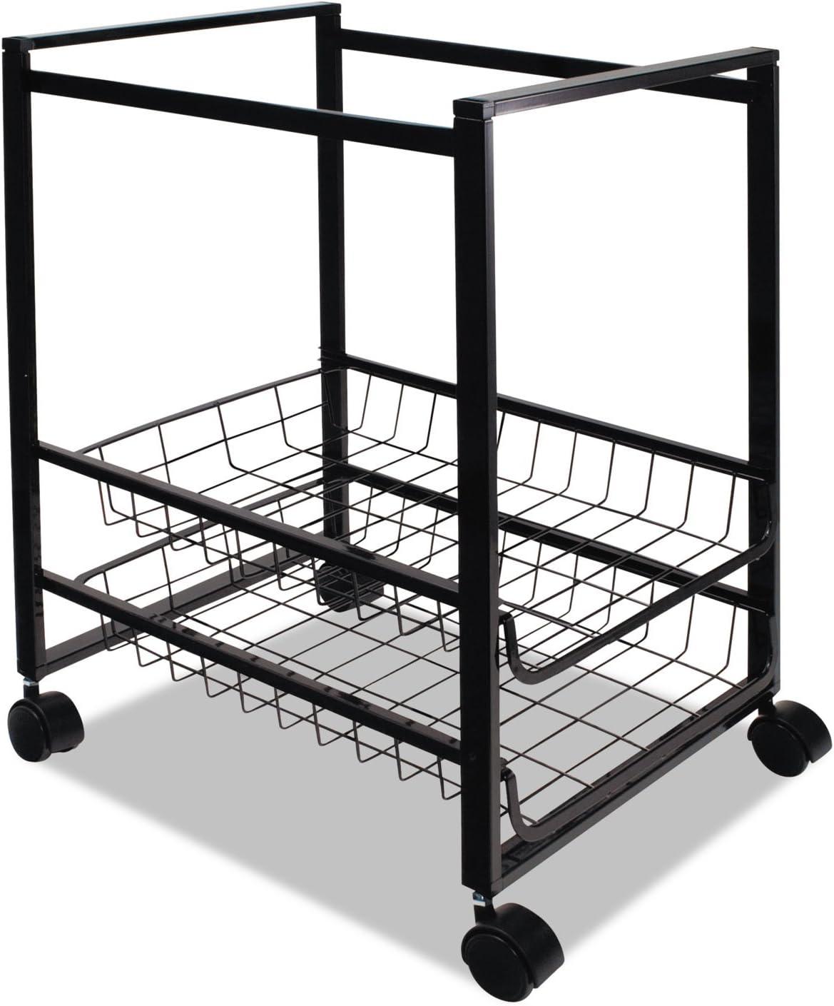 Black Steel Mobile File Cart with Dual-Wheel Casters