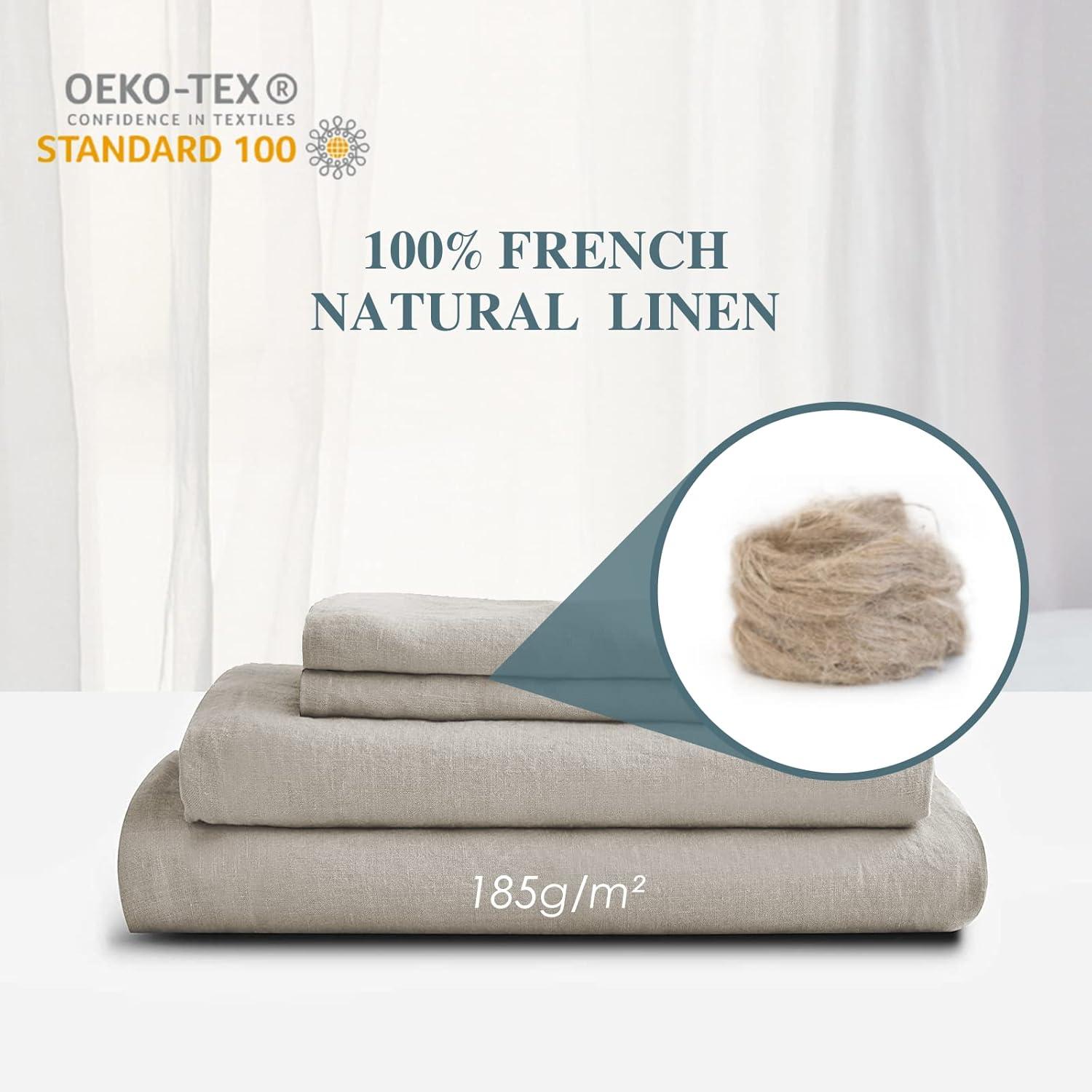 King Size Stone Washed Organic Linen Bed Sheet Set