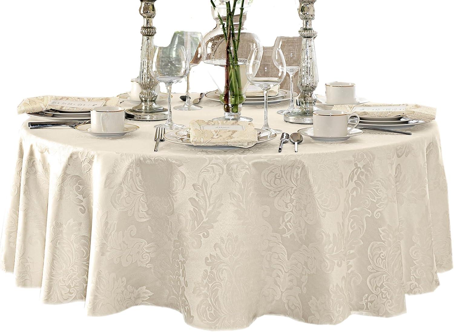 Burchfield Floral Jacquard Round Polyester Tablecloth