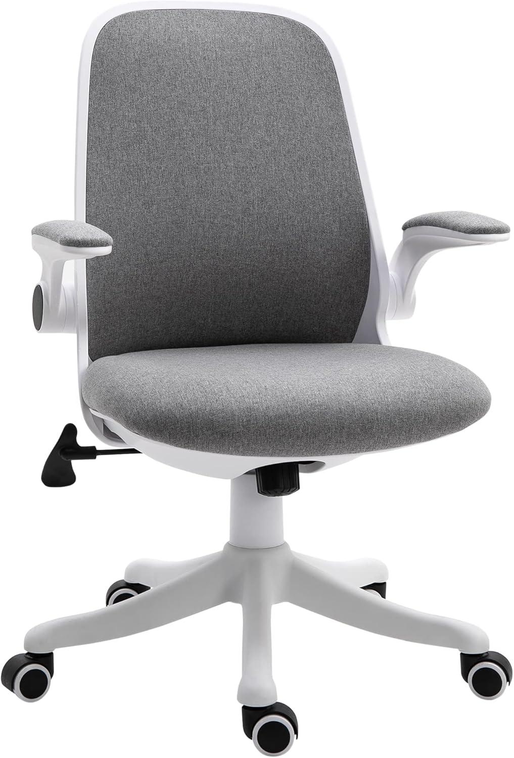 Linen-Touch Fabric Swivel Task Chair with Adjustable Arms and Lumbar Support, Gray