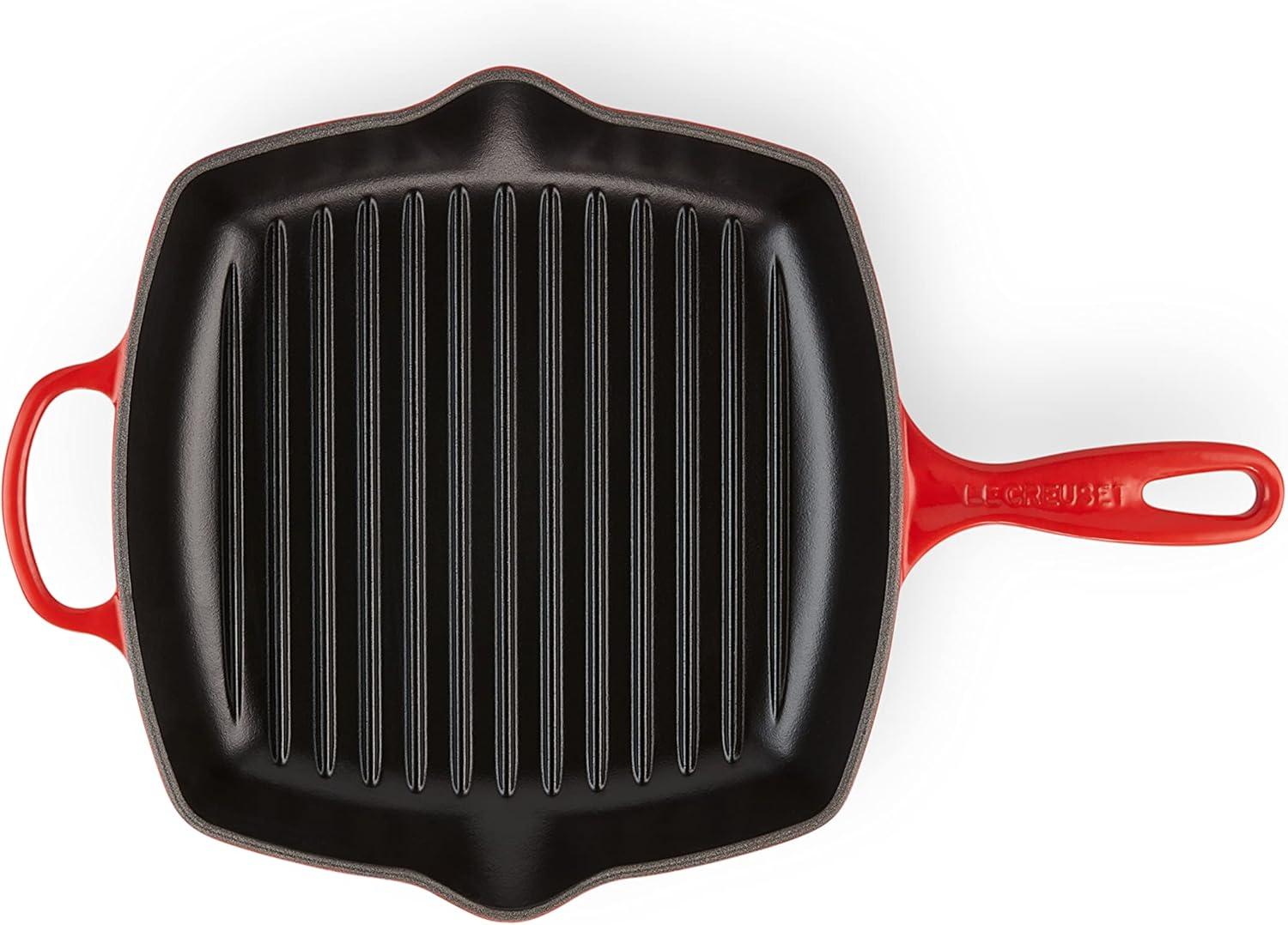 Cerise Red Enameled Cast Iron Square Skillet Grill