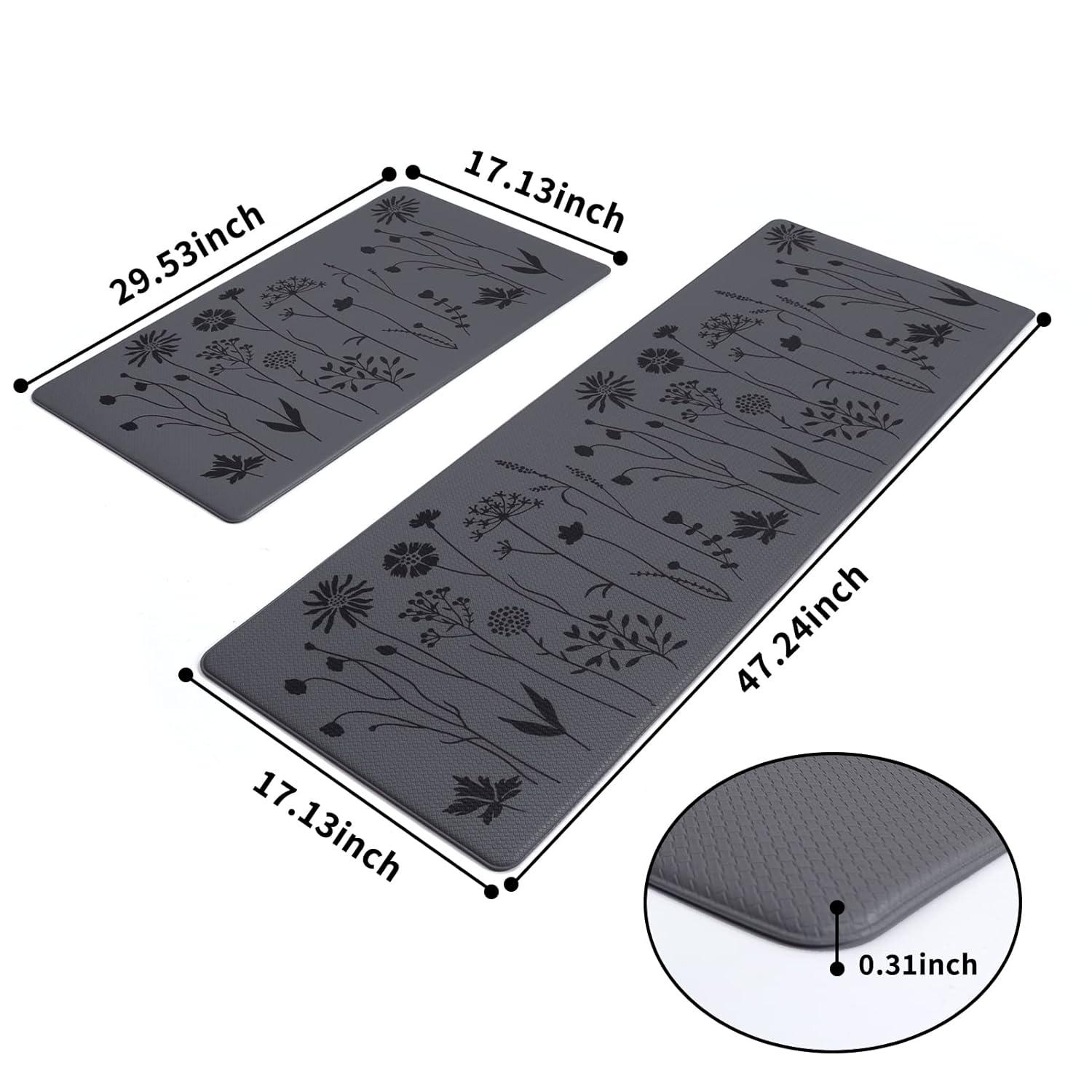 MEBRUDY 2 Pcs Kitchen Rugs and Mats, Cushioned Anti-Fatigue Floor Mat, PVC Non-Slip Waterproof Kitchen Rug Set for Kitchen, Office, Sink 17"x47"+17"x29" (Gray)