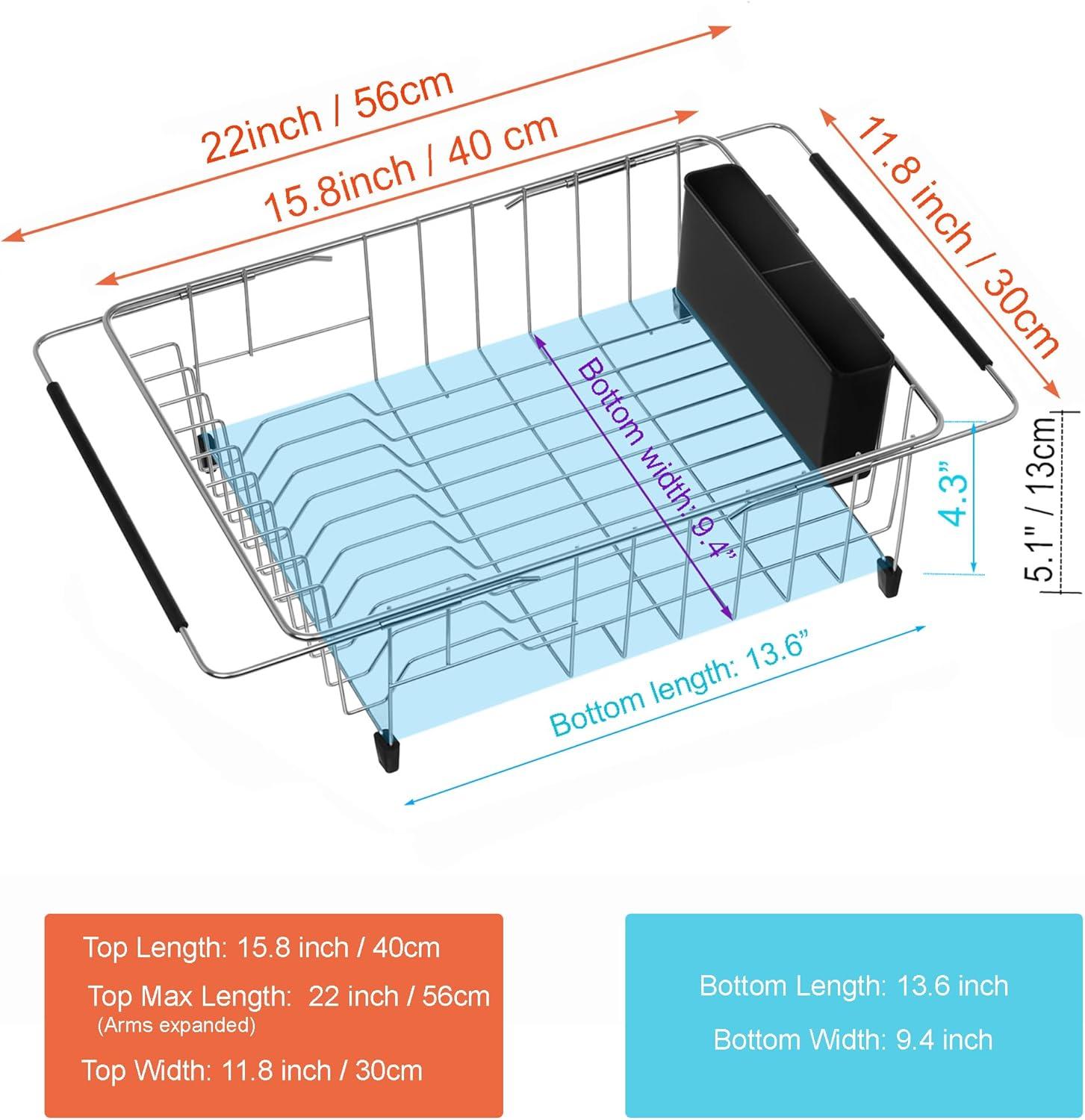 Expandable Stainless Steel Dish Drying Rack with Utensil Holder