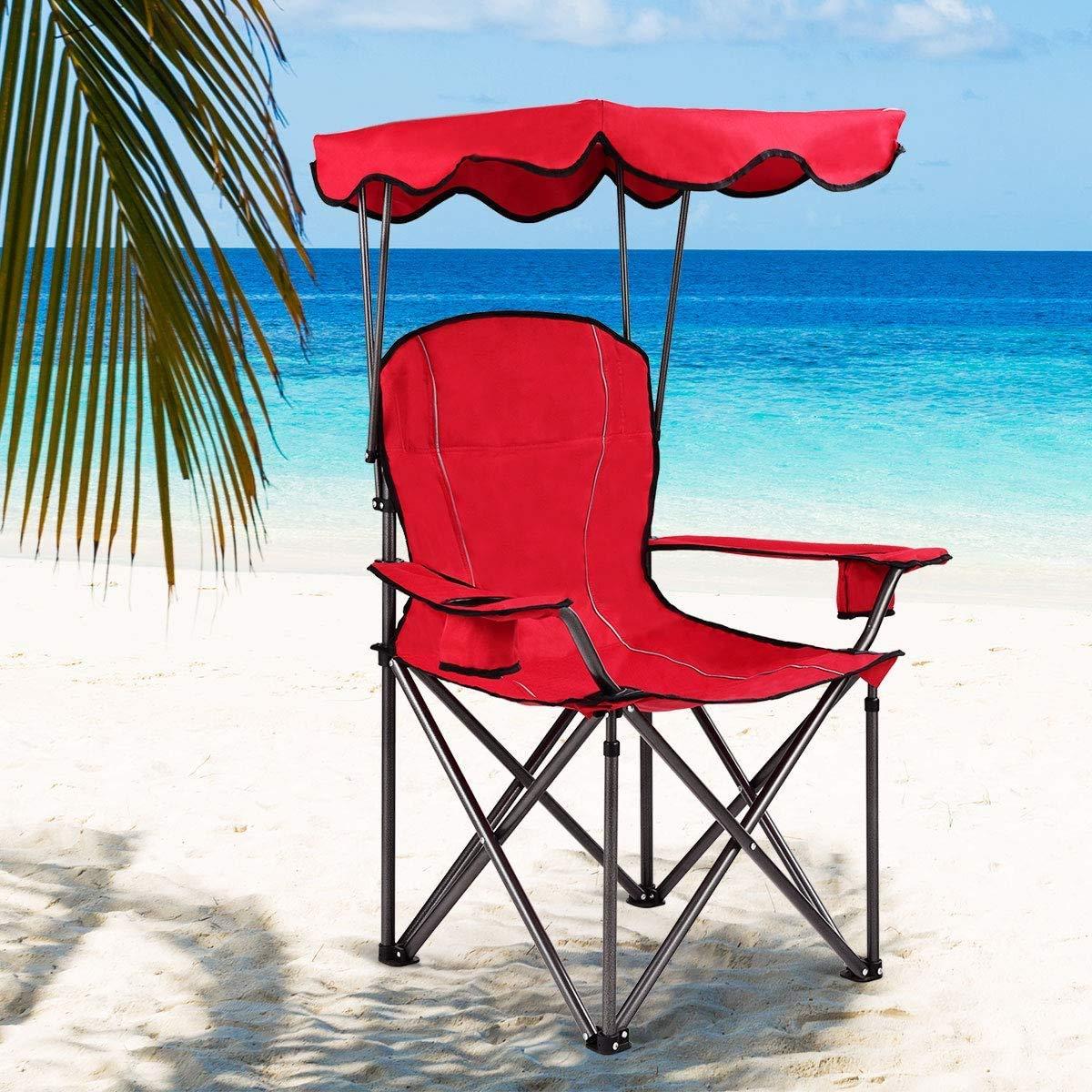 Arlmont & Co. Portable Folding Beach Canopy Chair With Cup Holders