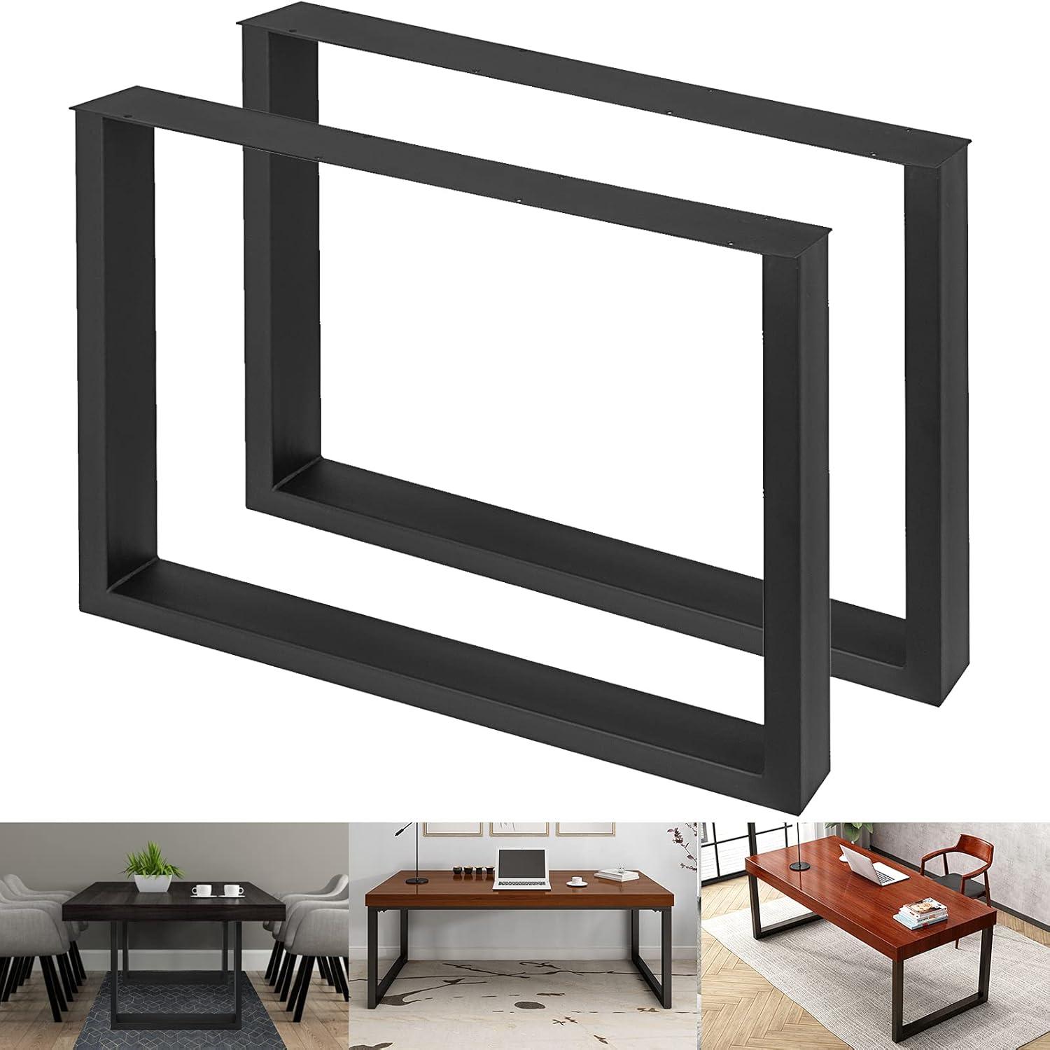 VEVOR Set of 2 Steel Table Legs, 28'' Height 24'' Wide, Heavy Duty 3.1'' Width Box Section Square, 28x24x3.1 Inch Black Industrial Country Style Dining Legs