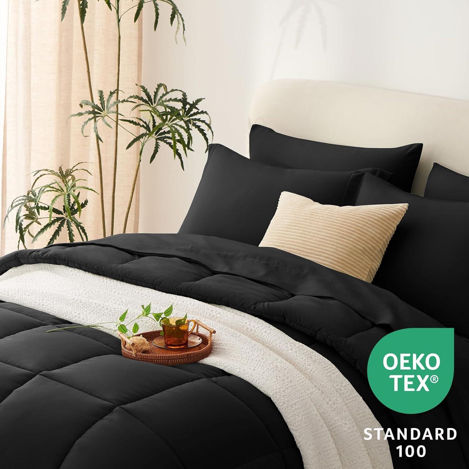 Black Microfiber Queen Down Alternative Bed in a Bag Set